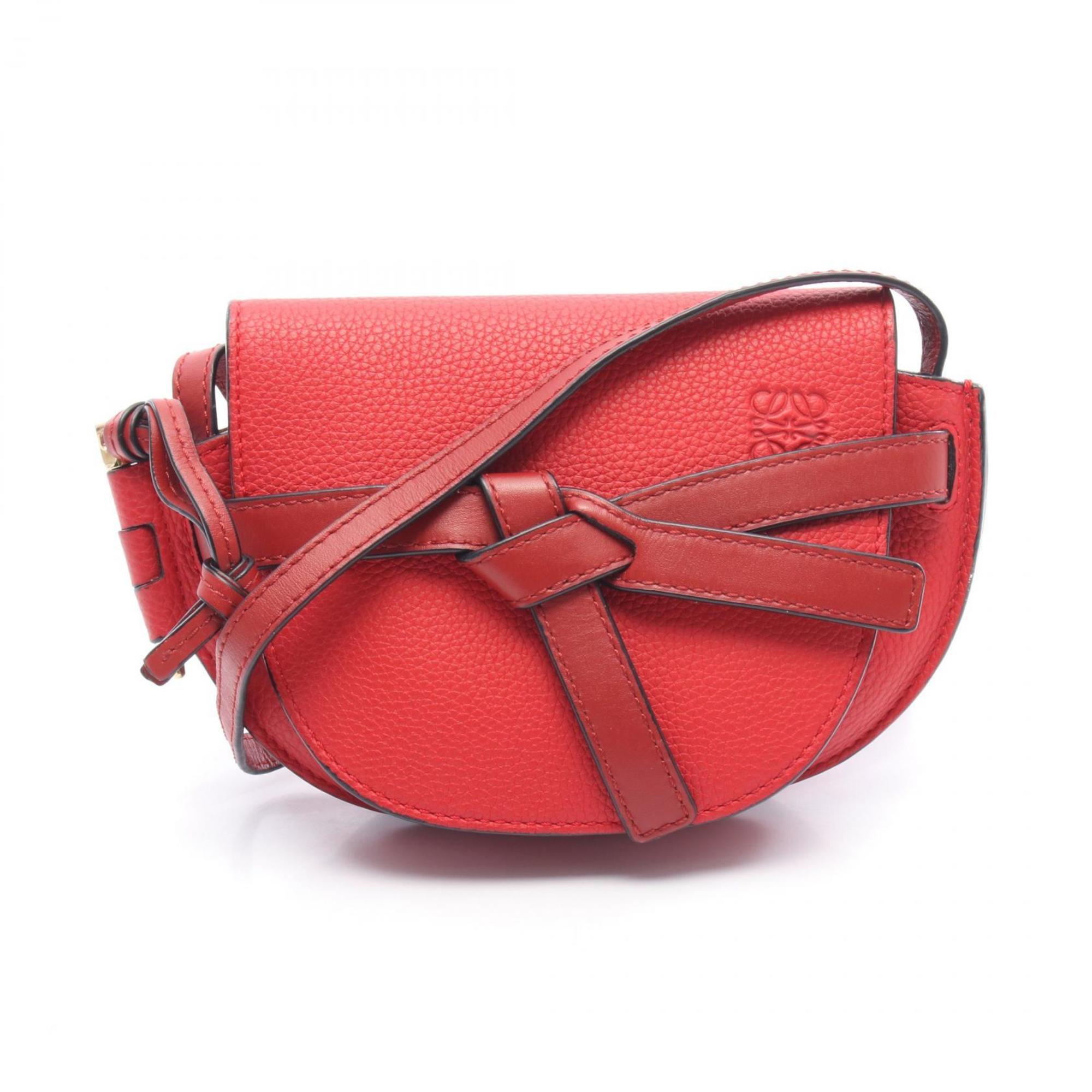 LOEWE Gate Bag Mini Shoulder Bag, Leather, Women’s, Red, 321.12.U62