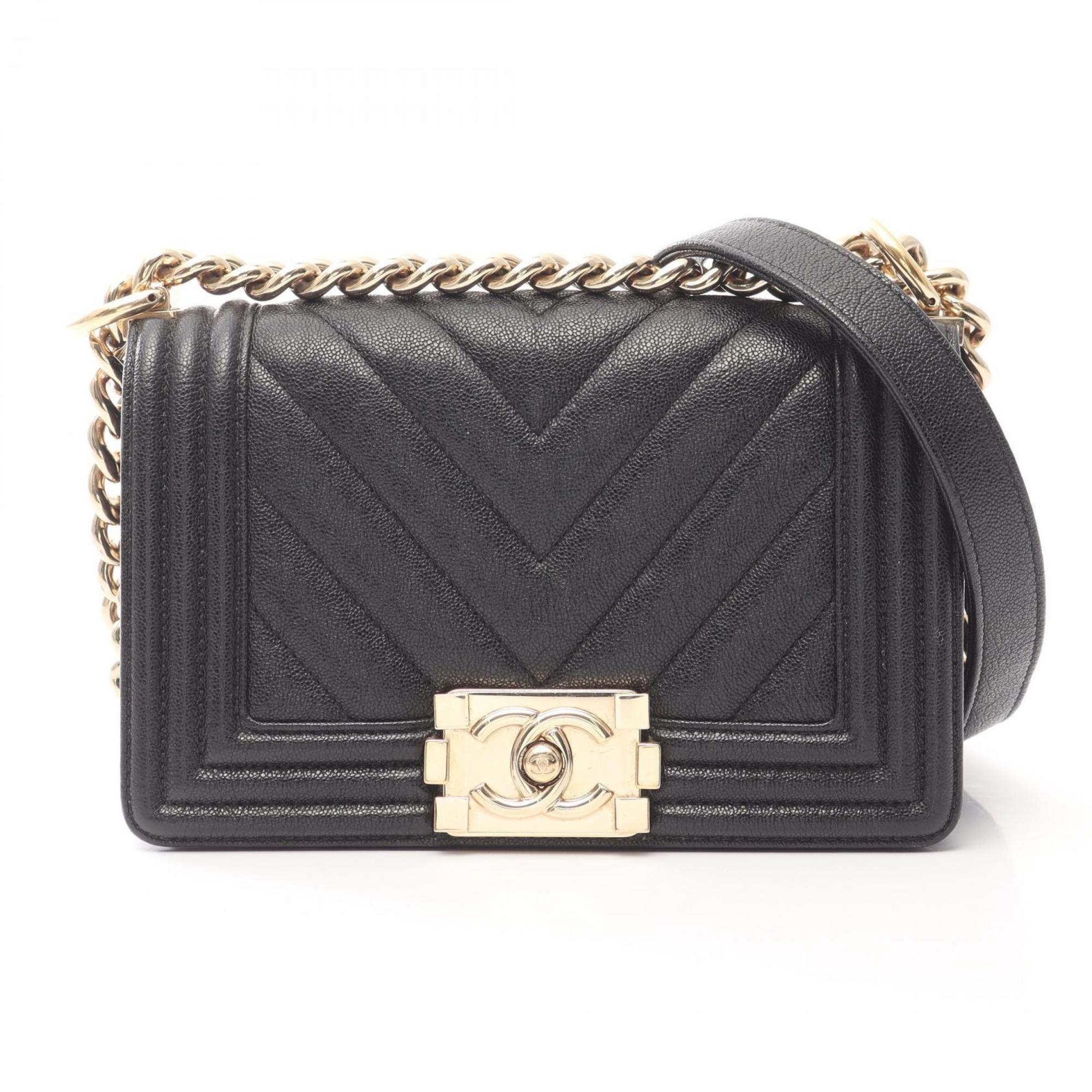 CHANEL Boy Chanel Small Shoulder Bag in Grained Calfskin Leather, Black, Women’s, A67085