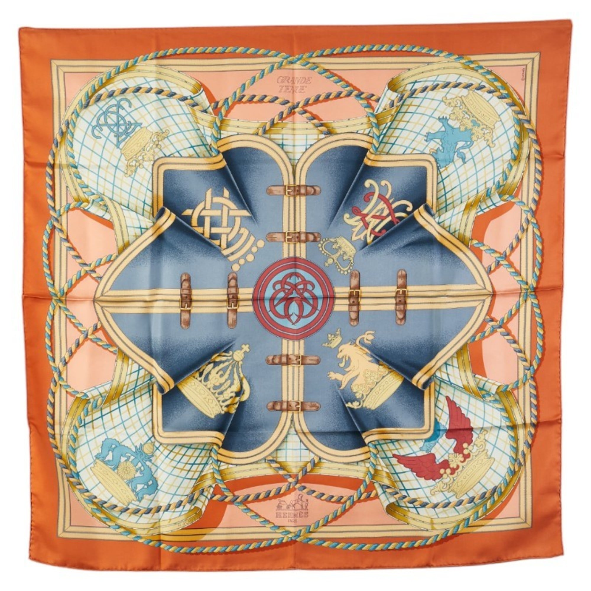 Hermes Carre 90 GRANDE TENUE Horse Dress Scarf Muffler Orange Yellow Multicolor Silk Women’s HERMES
