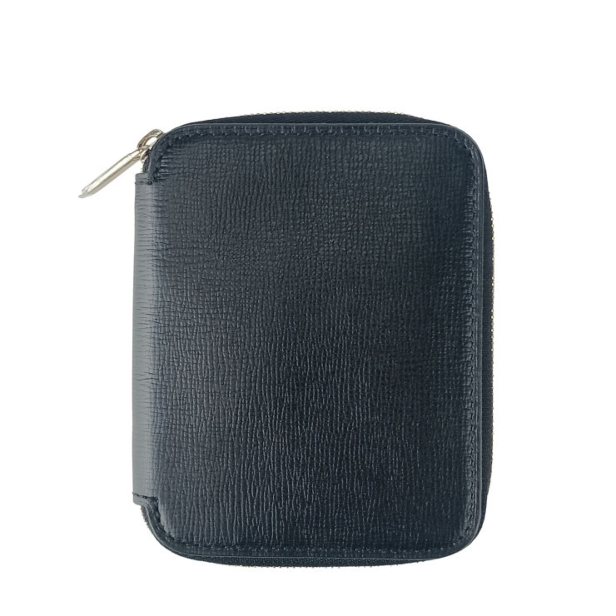 VALEXTRA Zip-Around Card Holder V8L34 in Black Grained Calfskin for Men and Women, Round Billfold