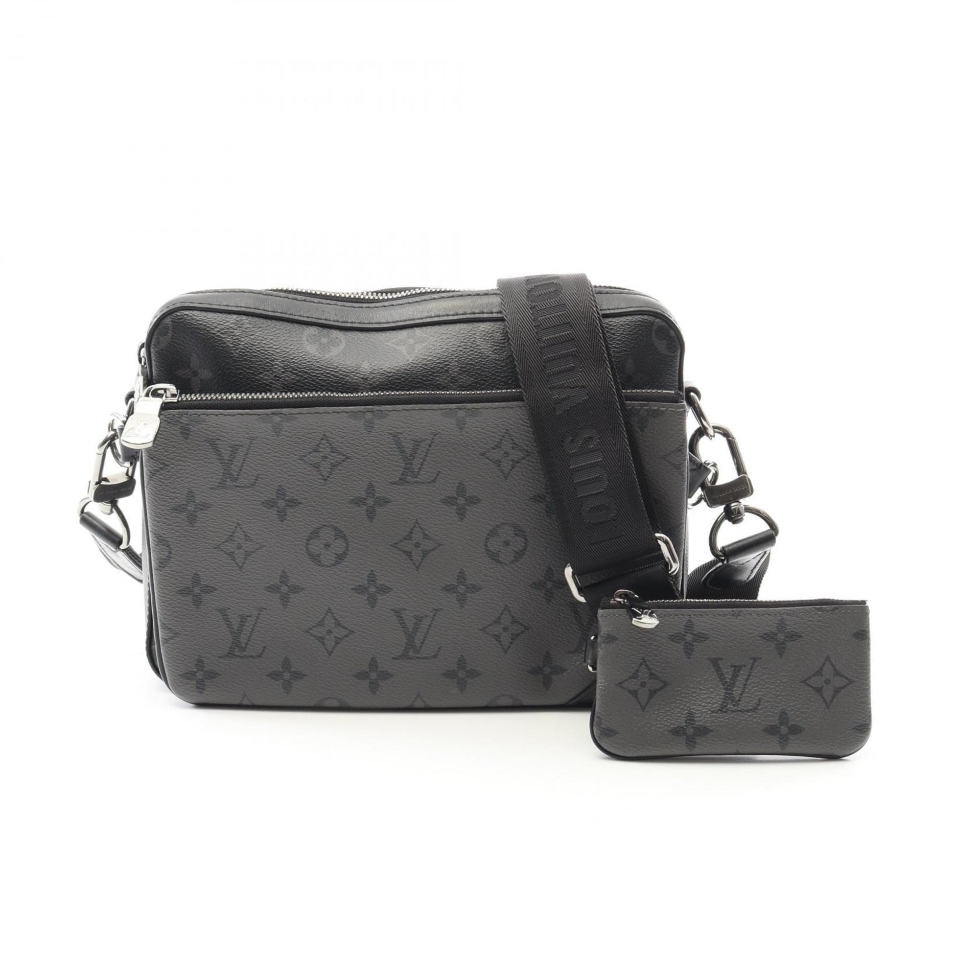 LOUIS VUITTON Trio Shoulder Bag Coated Canvas Leather Monogram Eclipse Reverse Men’s Black Grey M69443