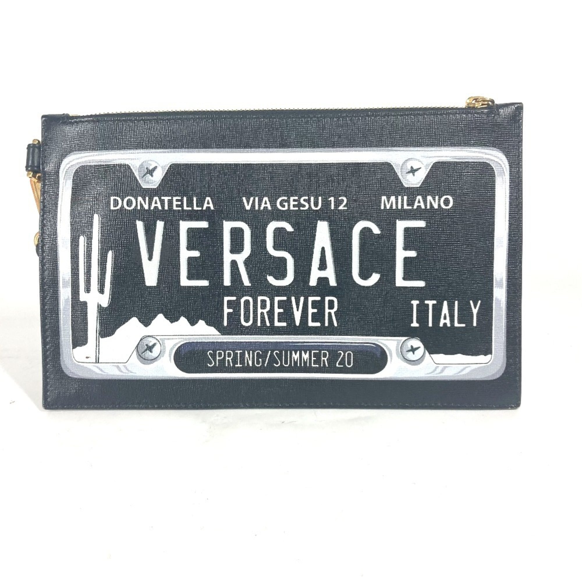 VERSACE Versace logo strap pouch, clutch bag, leather, men’s, women’s, black
