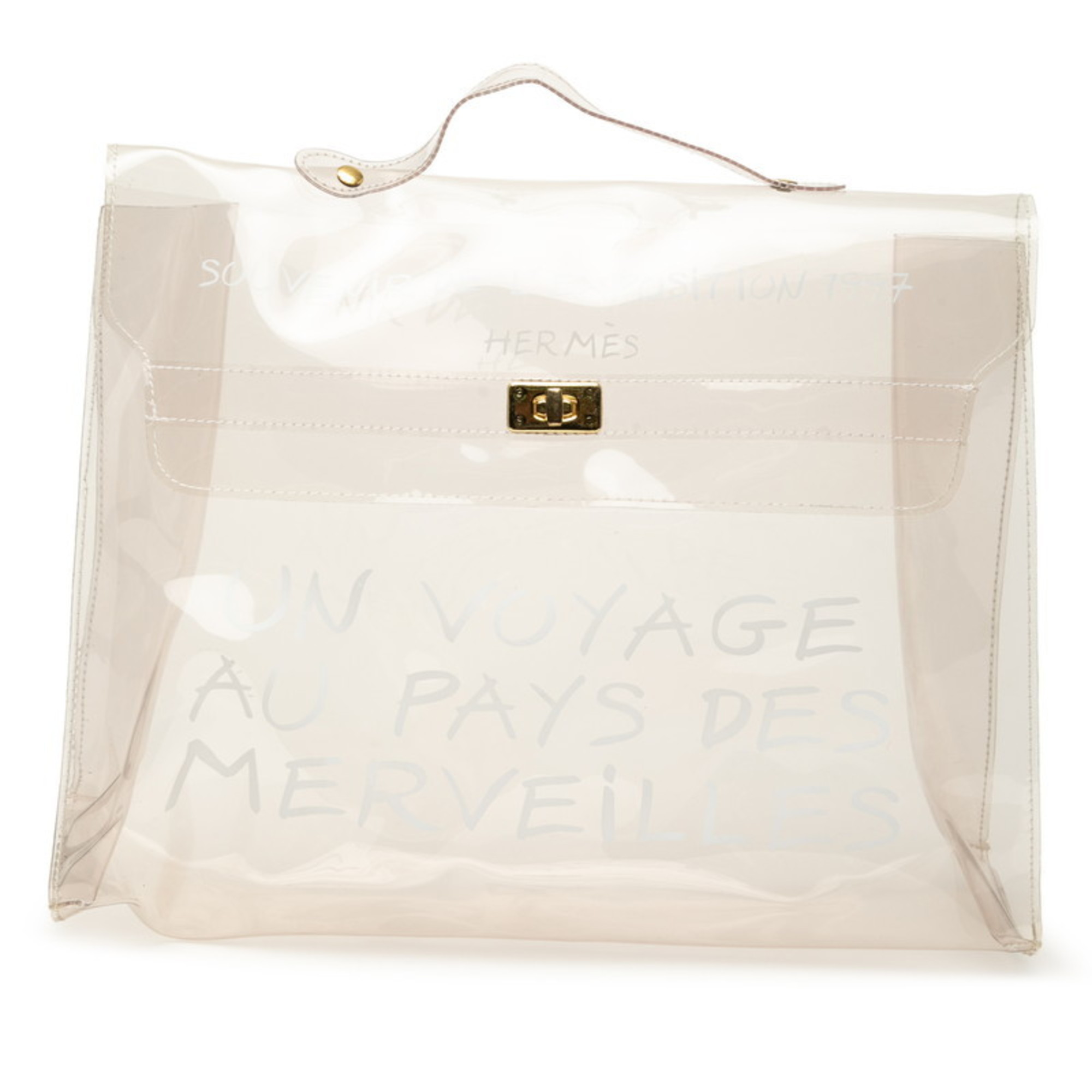 HermÃ¨s Vinyl Kelly: A Journey to Wonderland Exhibition Handbag, Clear Gold Hardware, Vinyl, Women’s, HERMES