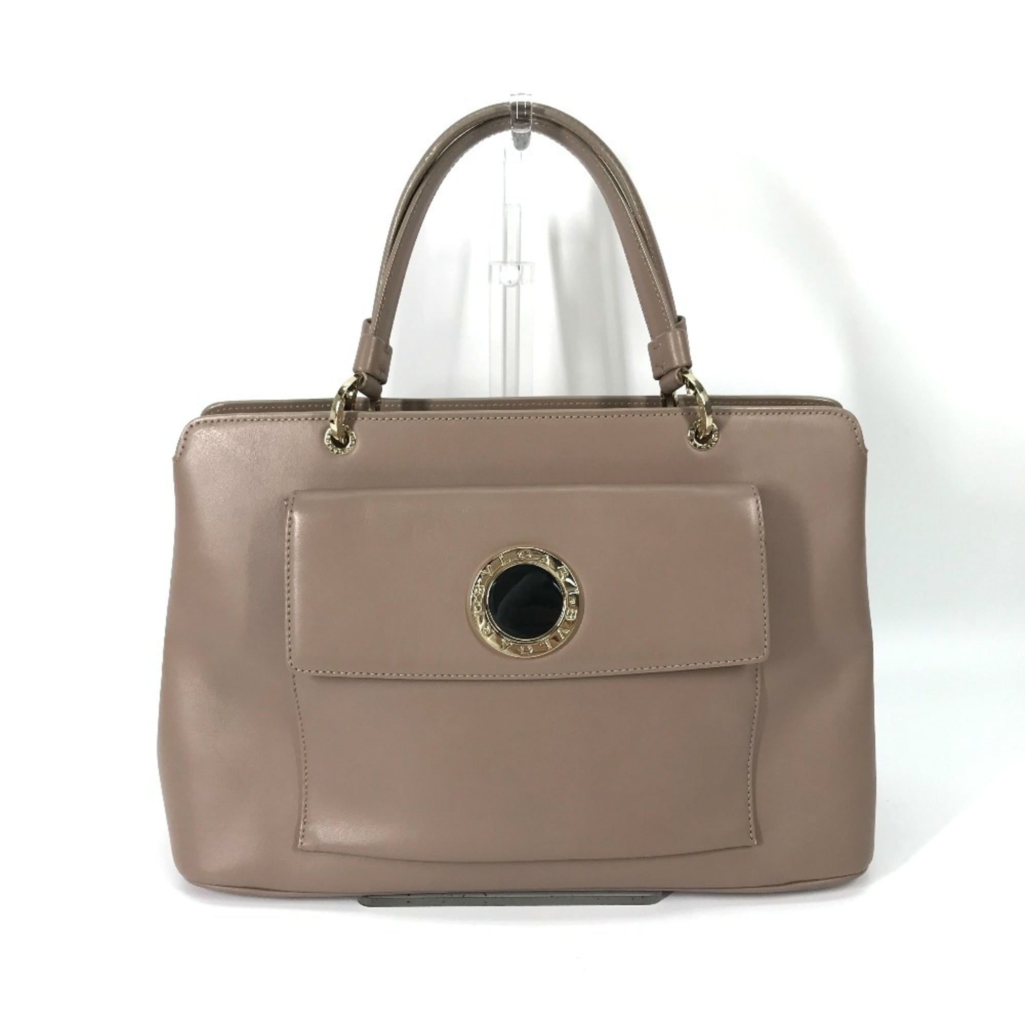 BVLGARI logo tote bag, 2-way handbag/shoulder leather, women’s, pink beige