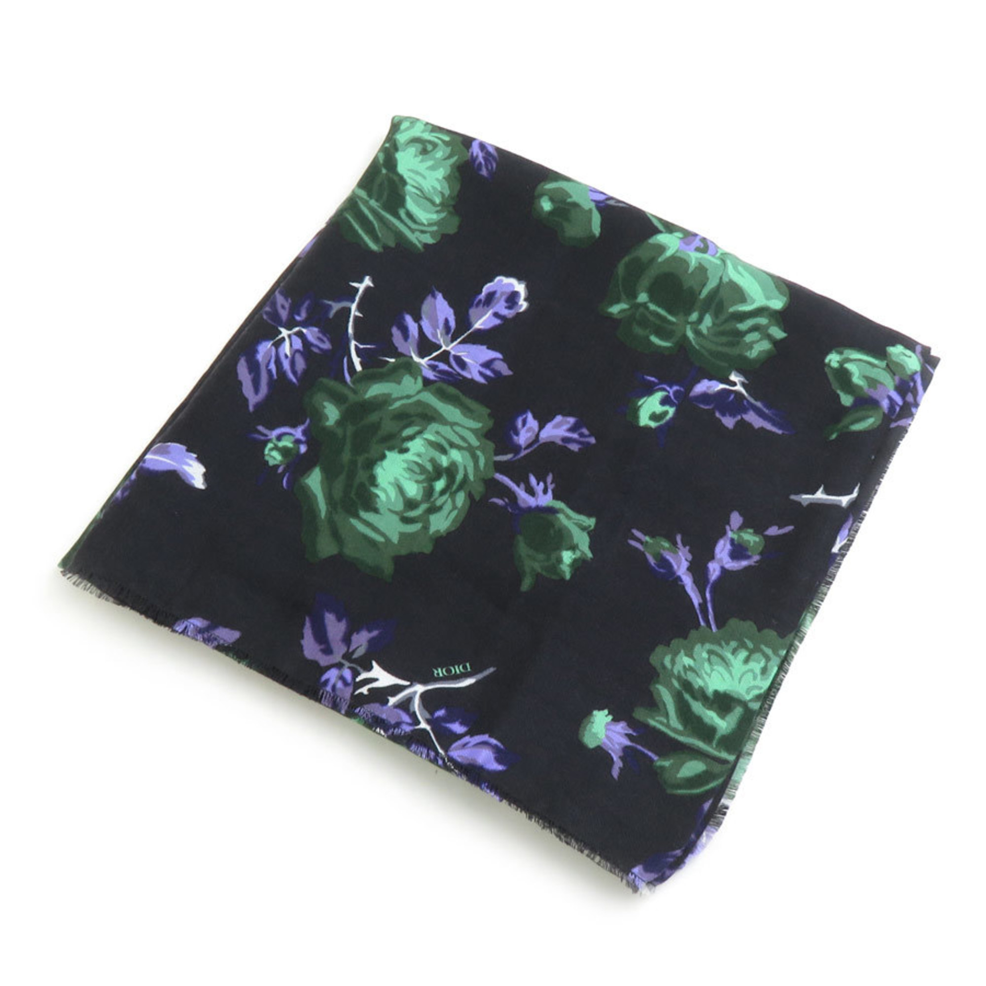 Christian Dior shawl scarf muffler wool silk black green purple women’s e60158a
