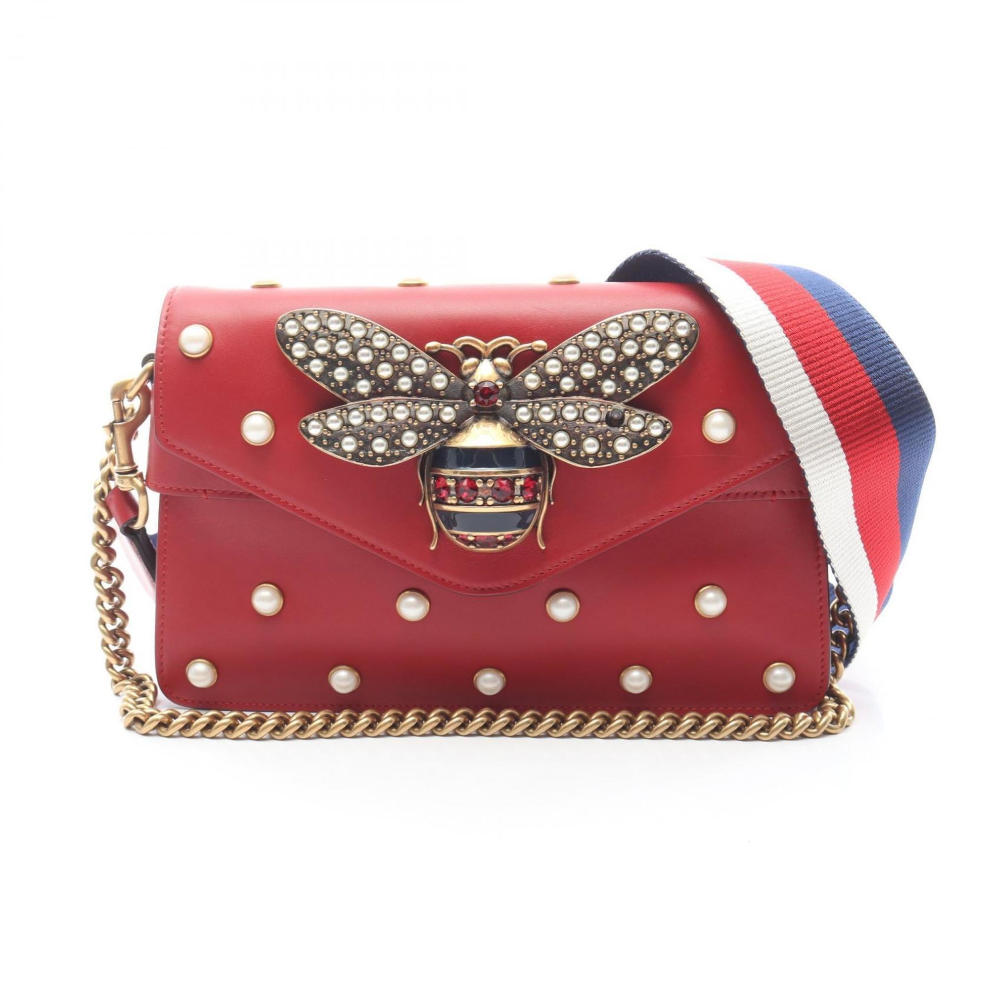 Gucci Broadway Shoulder Bag, Leather, Women’s, Red, 453778