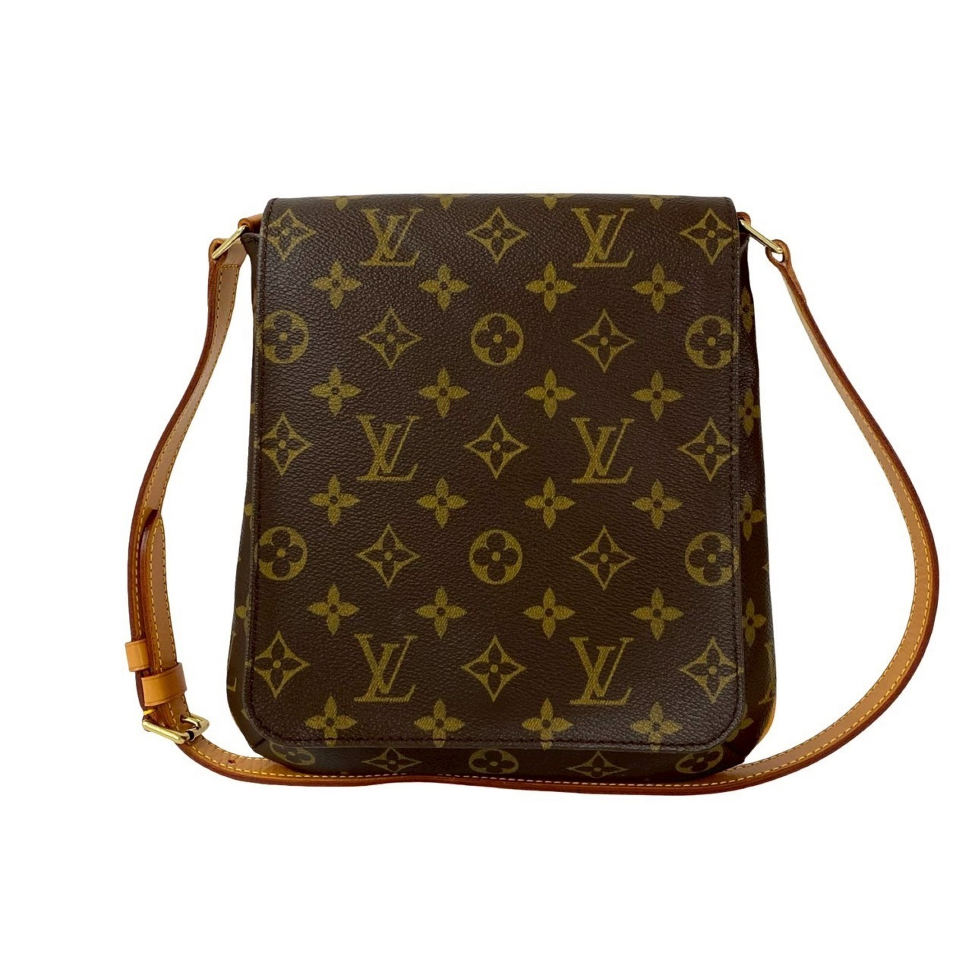 Nearly unused LOUIS VUITTON Musette Salsa Monogram Leather Semi-Shoulder Bag/Pochette/Sacoche Brown 80547