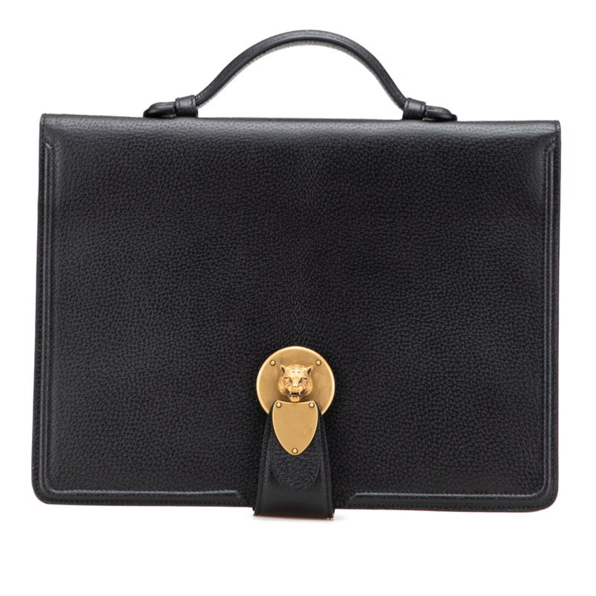 Gucci Cat Head Briefcase Clutch Bag 495655 Black Leather Men’s GUCCI
