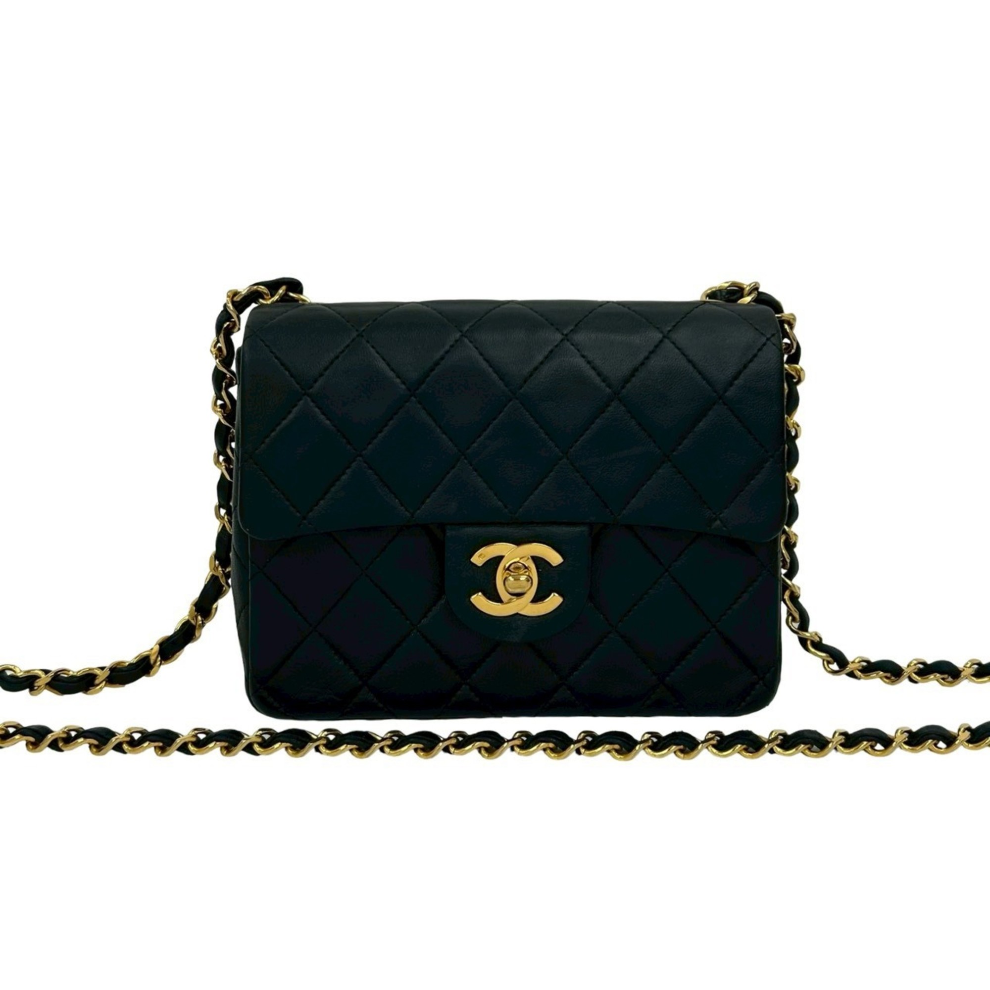 CHANEL Mini Matelasse Coco Mark Lambskin Chain Shoulder Bag, Black, 38366