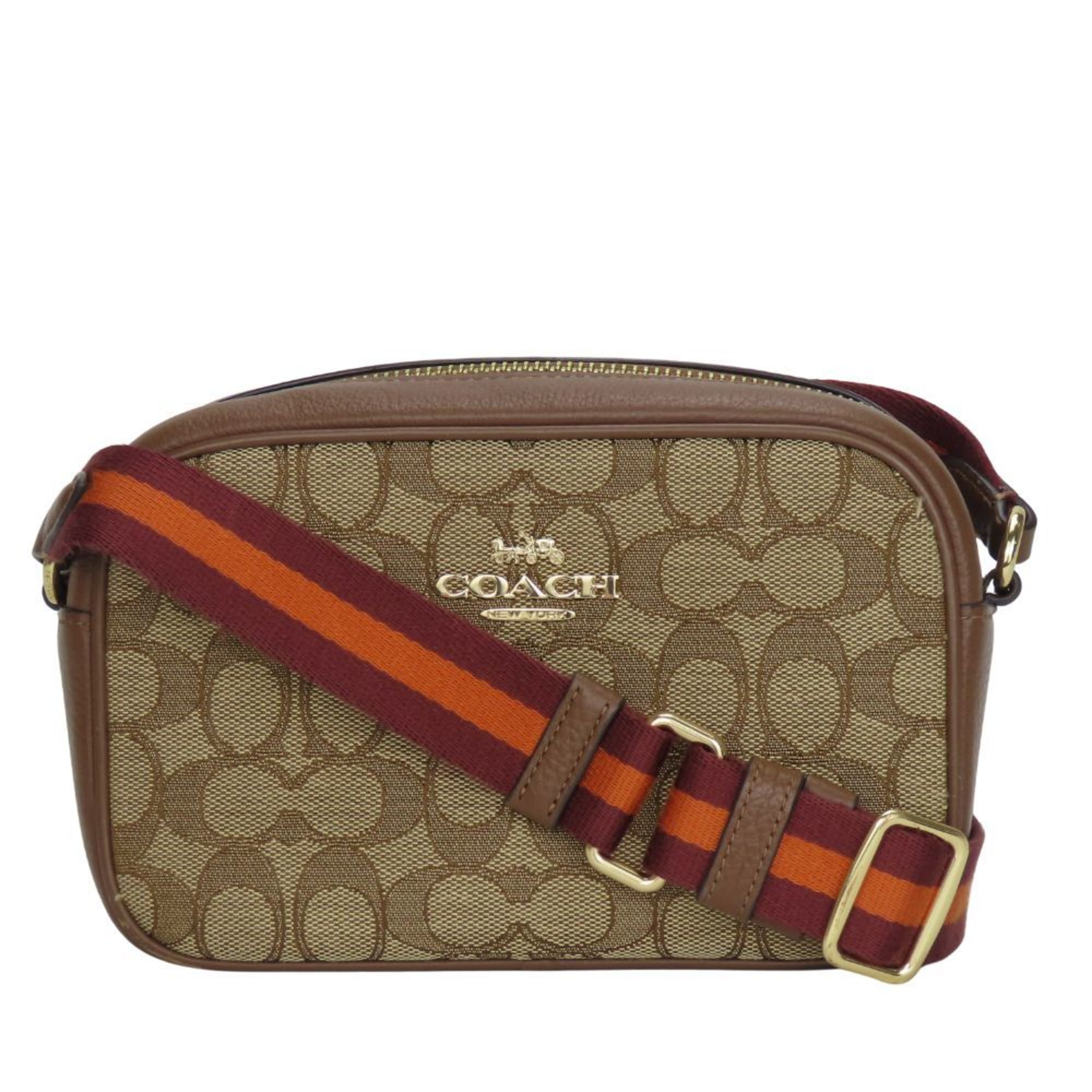 Coach Shoulder Bag C0927 Signature Canvas Leather Brown Bordeaux Pochette Women’s COACH