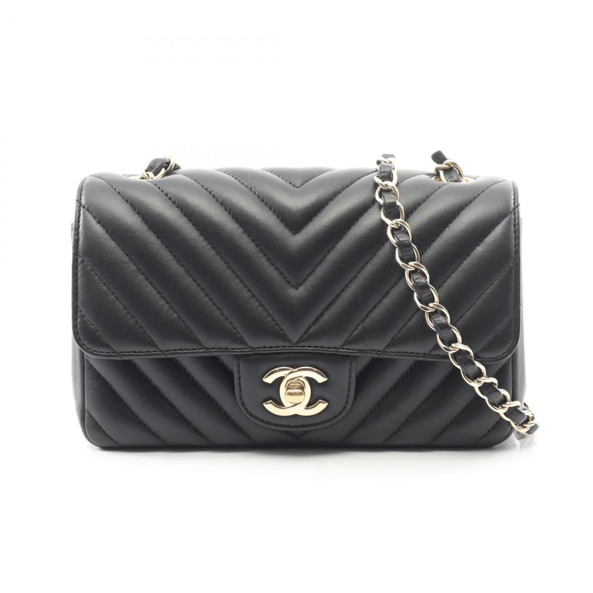 CHANEL Mini Matelasse 20 V-Stitch Chevron Shoulder Bag in Lambskin Leather, Black, Women’s, A69900