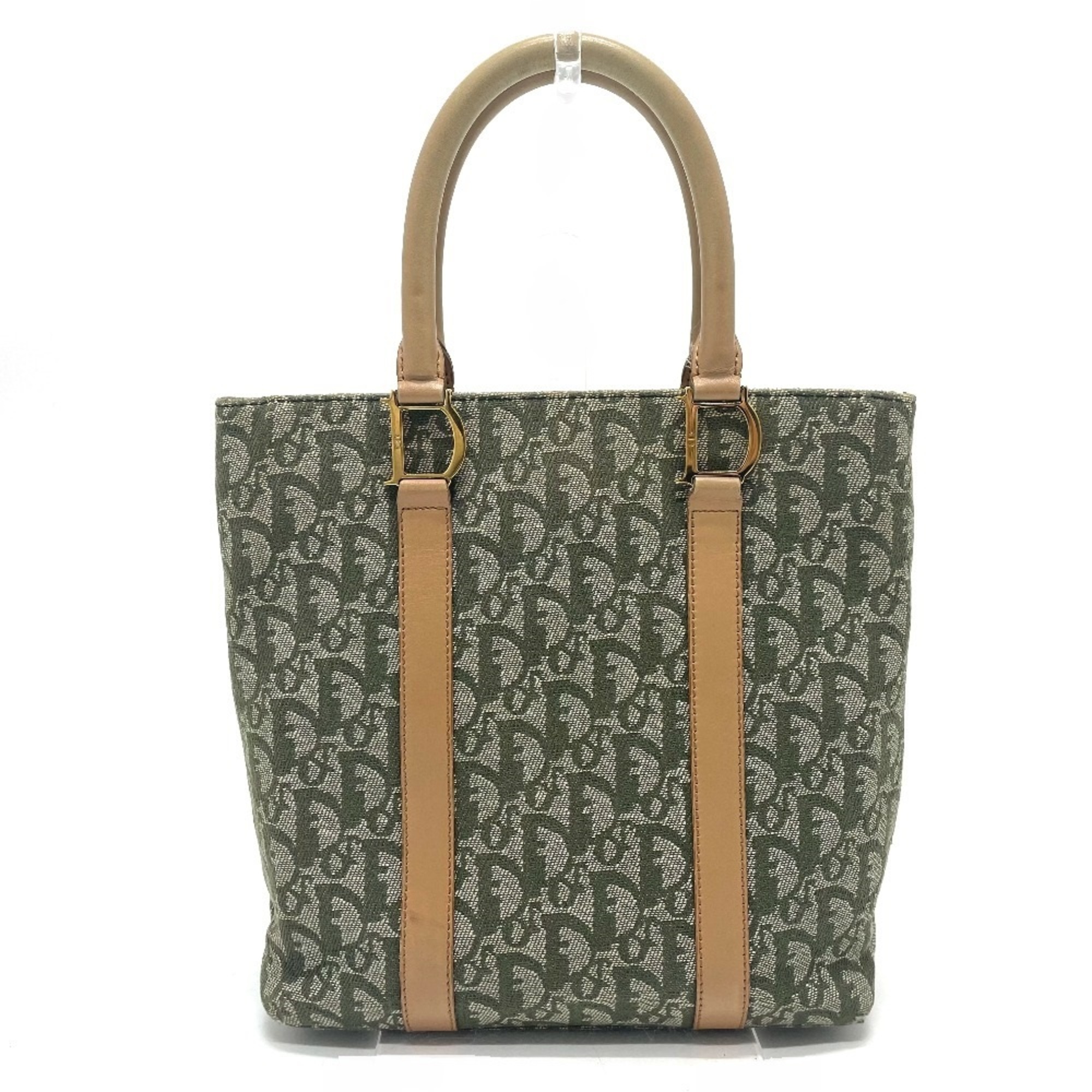 Christian Dior Dior Trotter Logo D Metal Fittings Bag Handbag Tote Canvas Leather Women’s Green