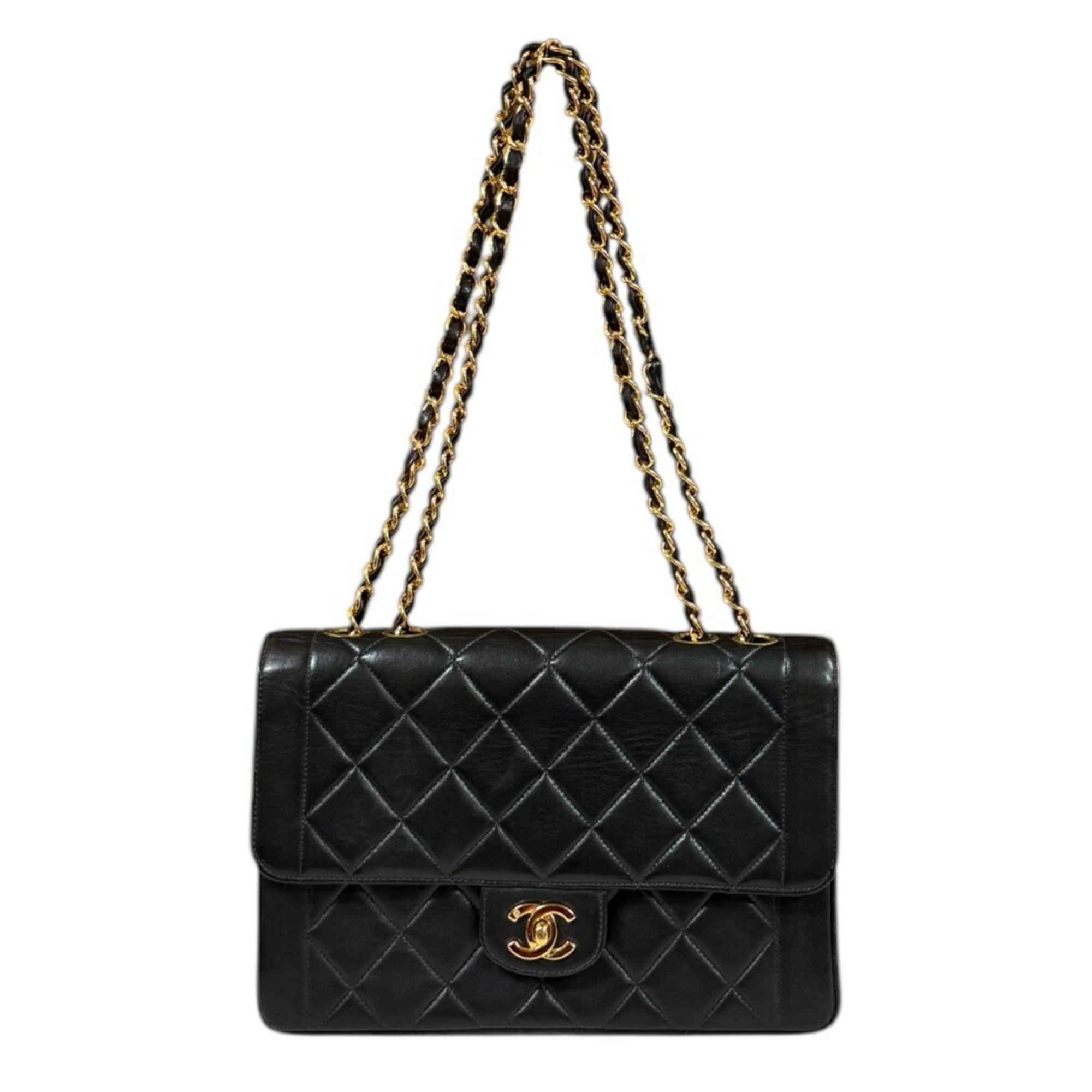 Chanel Matelasse Shoulder Bag Lambskin Black Women’s CHANEL Double Chain