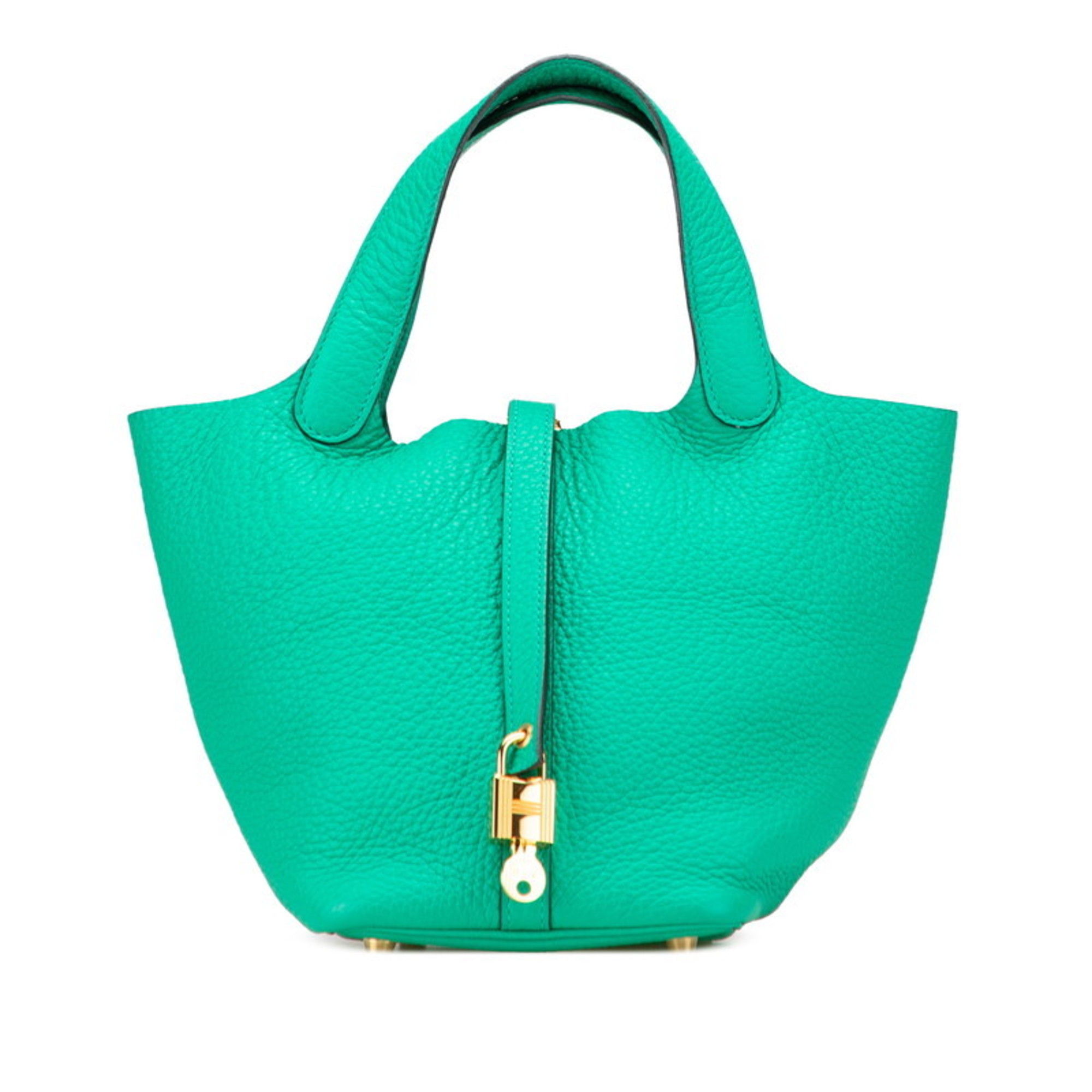 Hermes HermÃ¨s Picotin Lock PM Handbag in Green with Gold Hardware, Taurillon Clemence Leather, Women’s