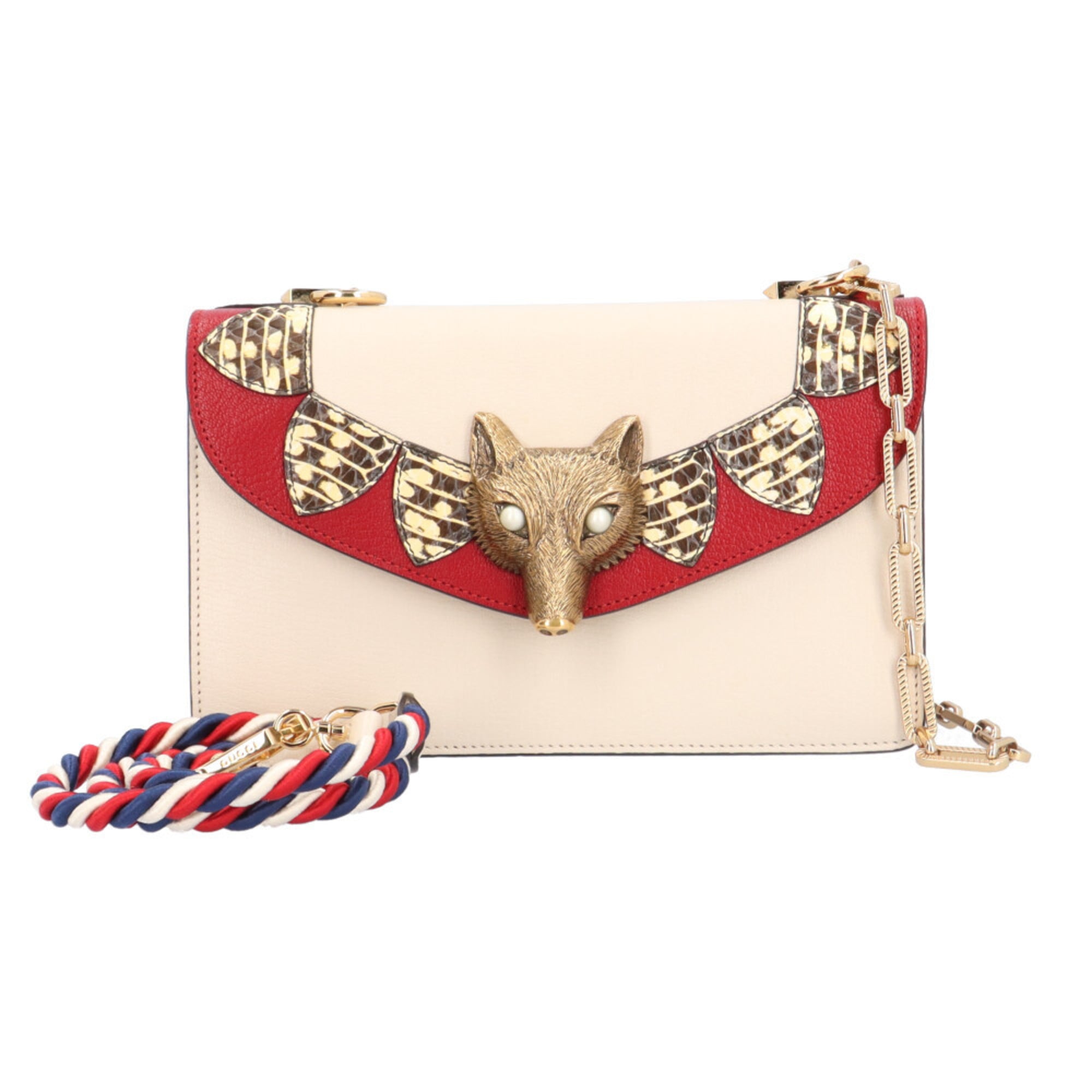 Pre-owned Gucci Fox Broche Shoulder Bag, Leather, Beige, Women’s, 466433