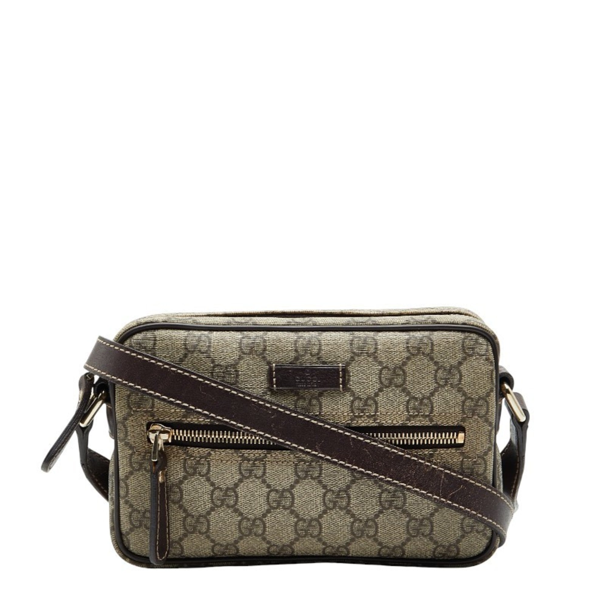 Gucci GG Supreme Crossbody Shoulder Bag 201447 Beige Brown Leather Women’s GUCCI