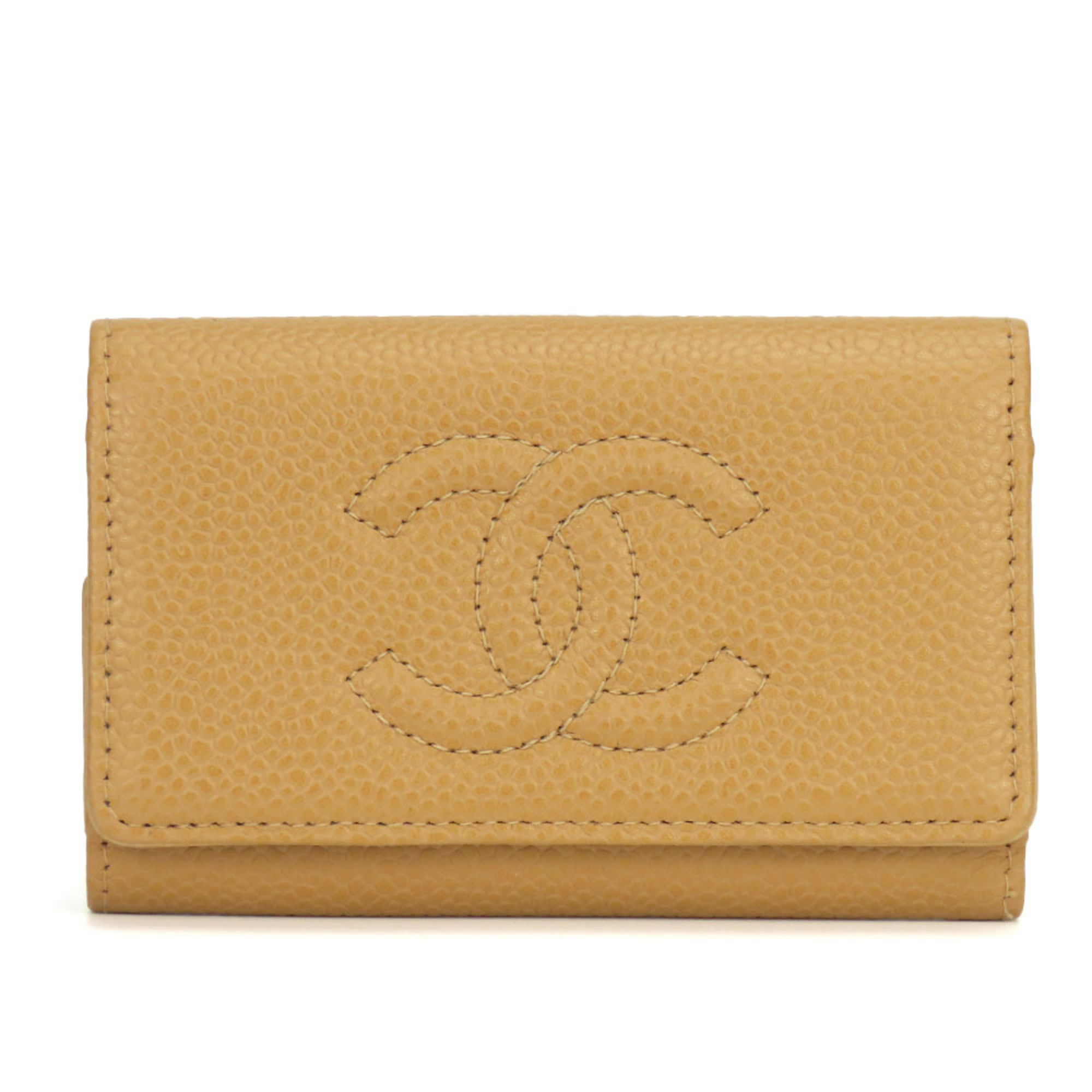 Chanel 6-ring key case, caviar skin, beige, No. 8, Coco mark, accessory, women’s, CHANEL