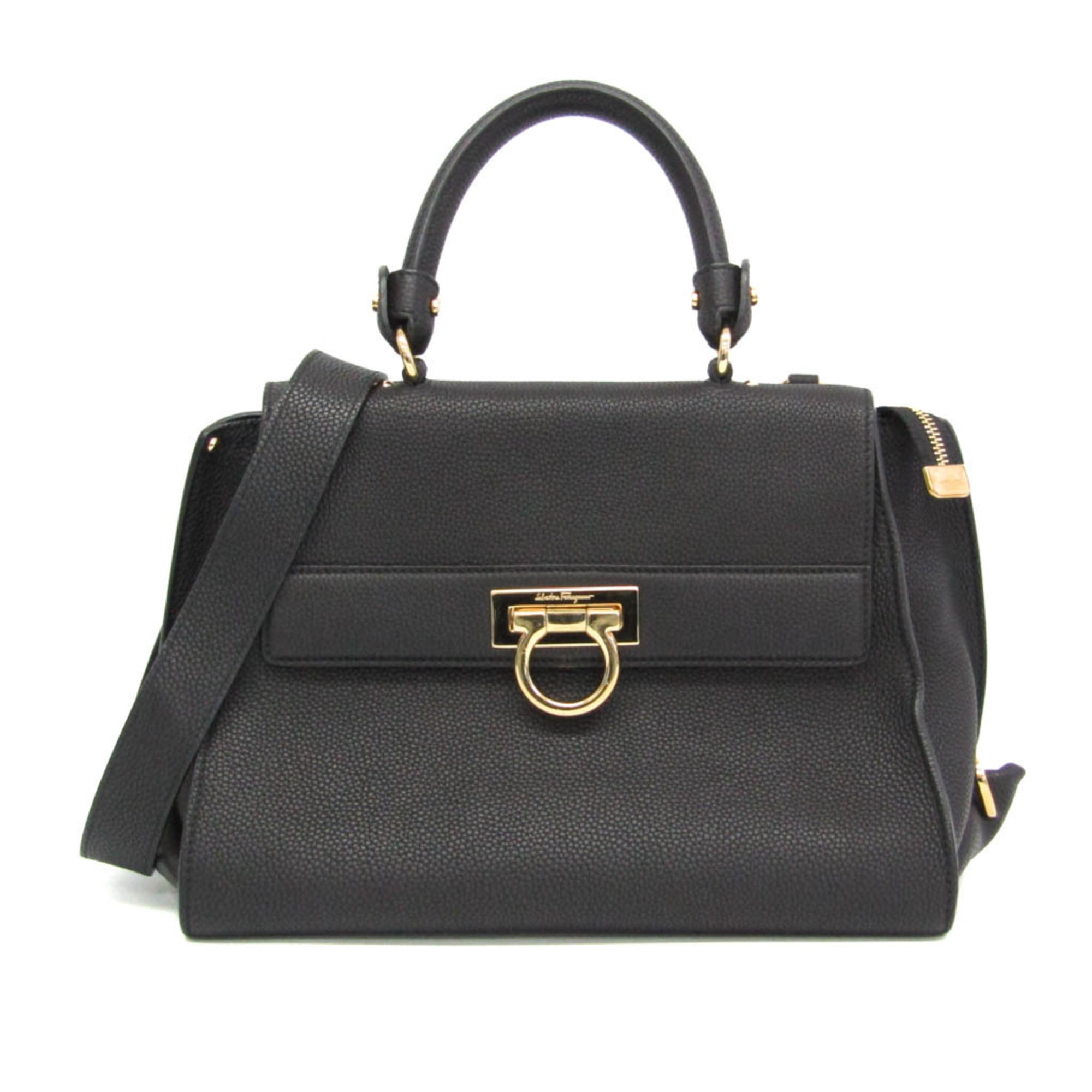 Salvatore Ferragamo Gancini Sofia BW-21 E530 Women’s Leather Handbag,Shoulder Bag Black
