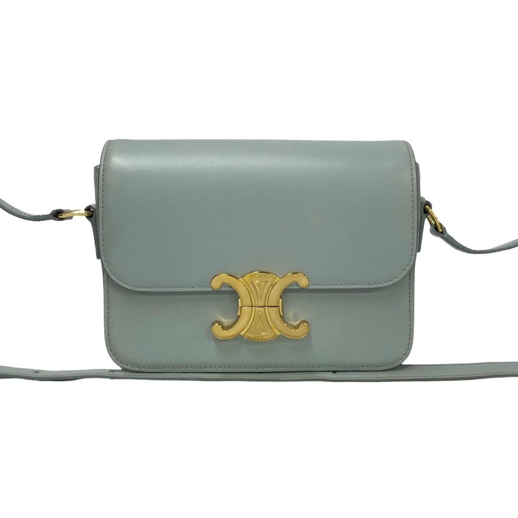 CELINE Teen Triomphe Calfskin Leather Shoulder Bag/Pochette, Light Blue, 44118