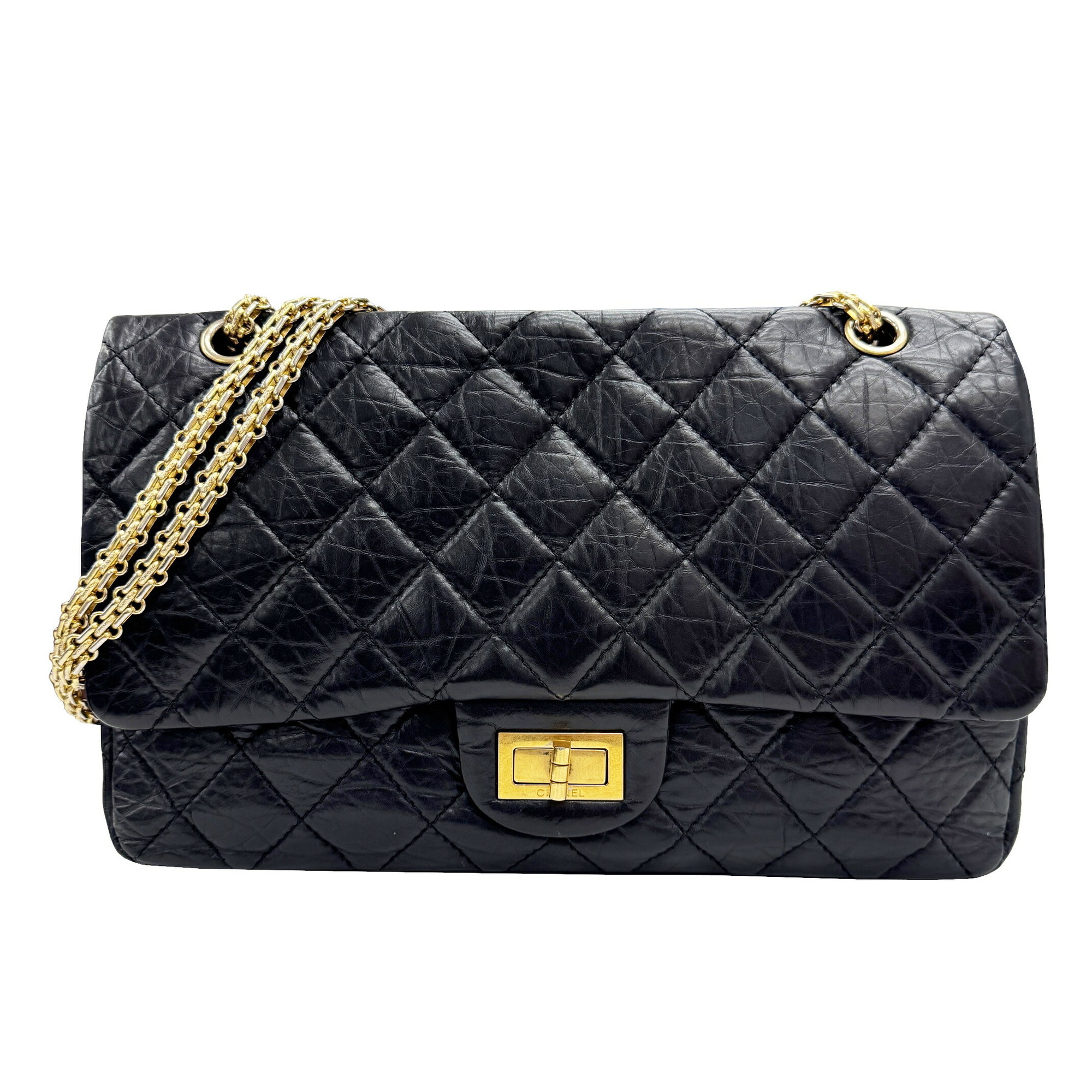 CHANEL Matelasse 2.55 Double Chain Flap Shoulder Bag Calfskin 18 Series 2014 G Hardware