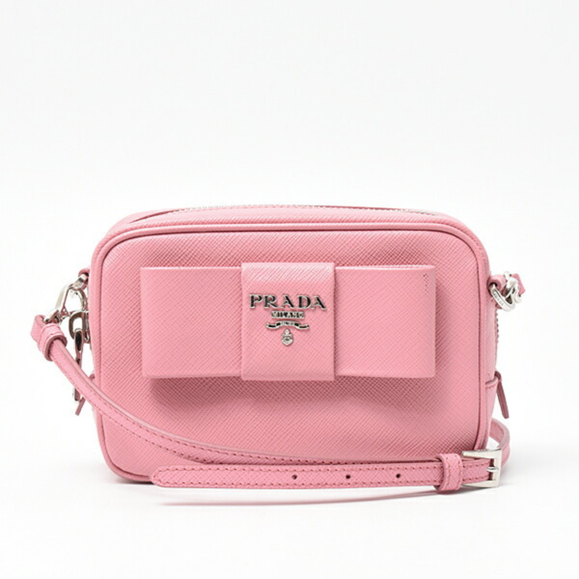 Prada Women’s Mini Shoulder Bag, Compact, Pink, Saffiano Leather, PRADA 1NF674