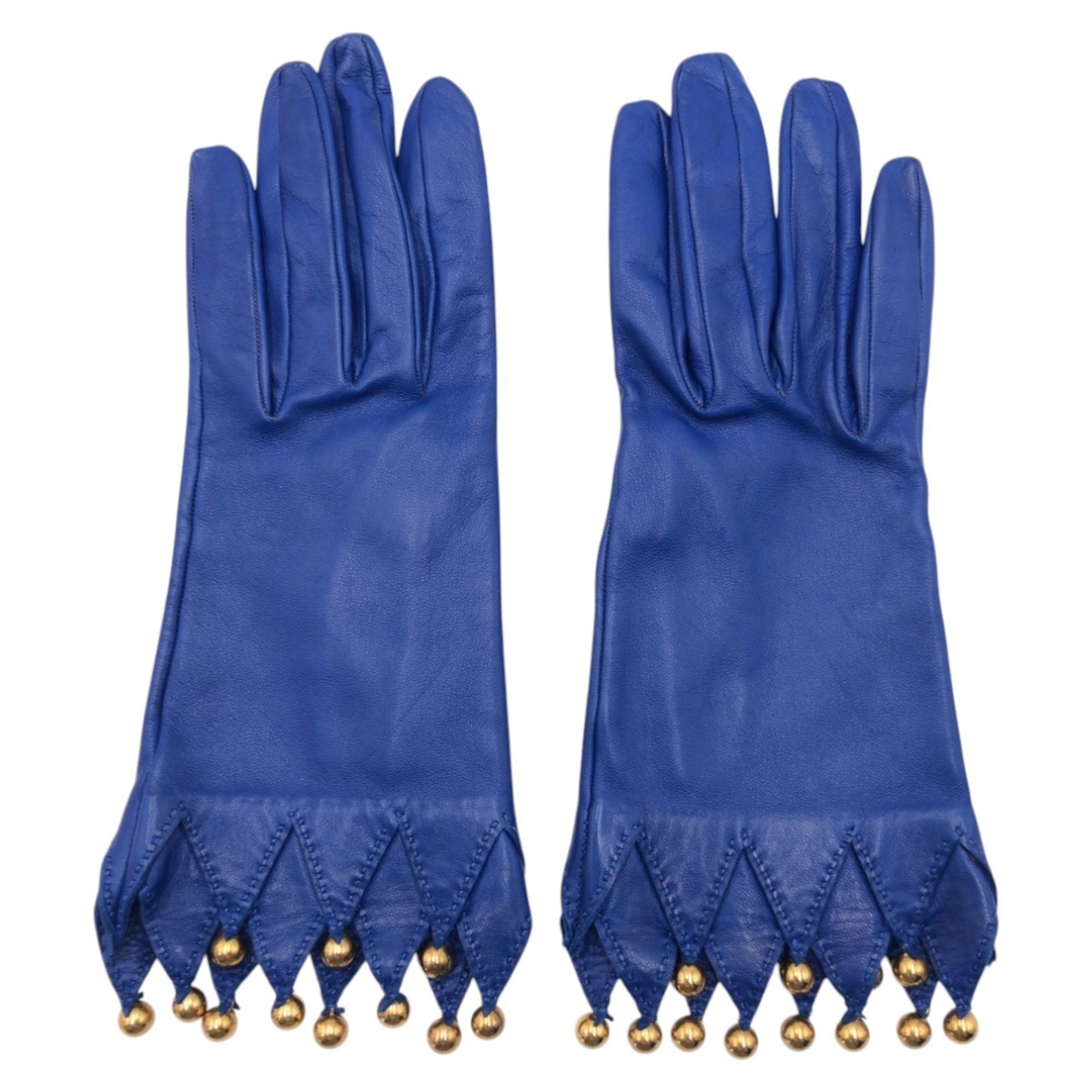 HERMES Blue Leather Gloves