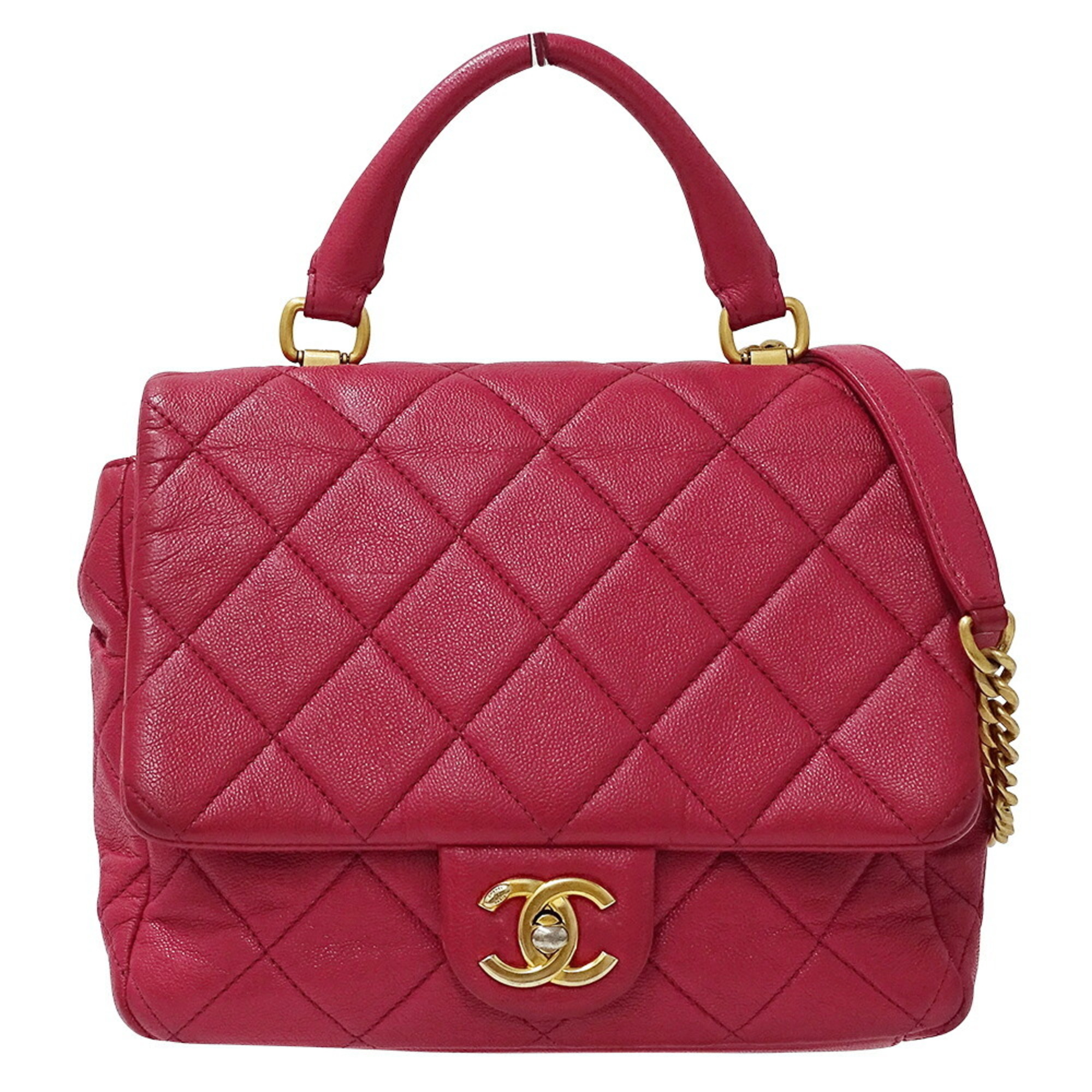 CHANEL Matelasse Women’s Shoulder Bag, Caviar Skin, Pink, Chain