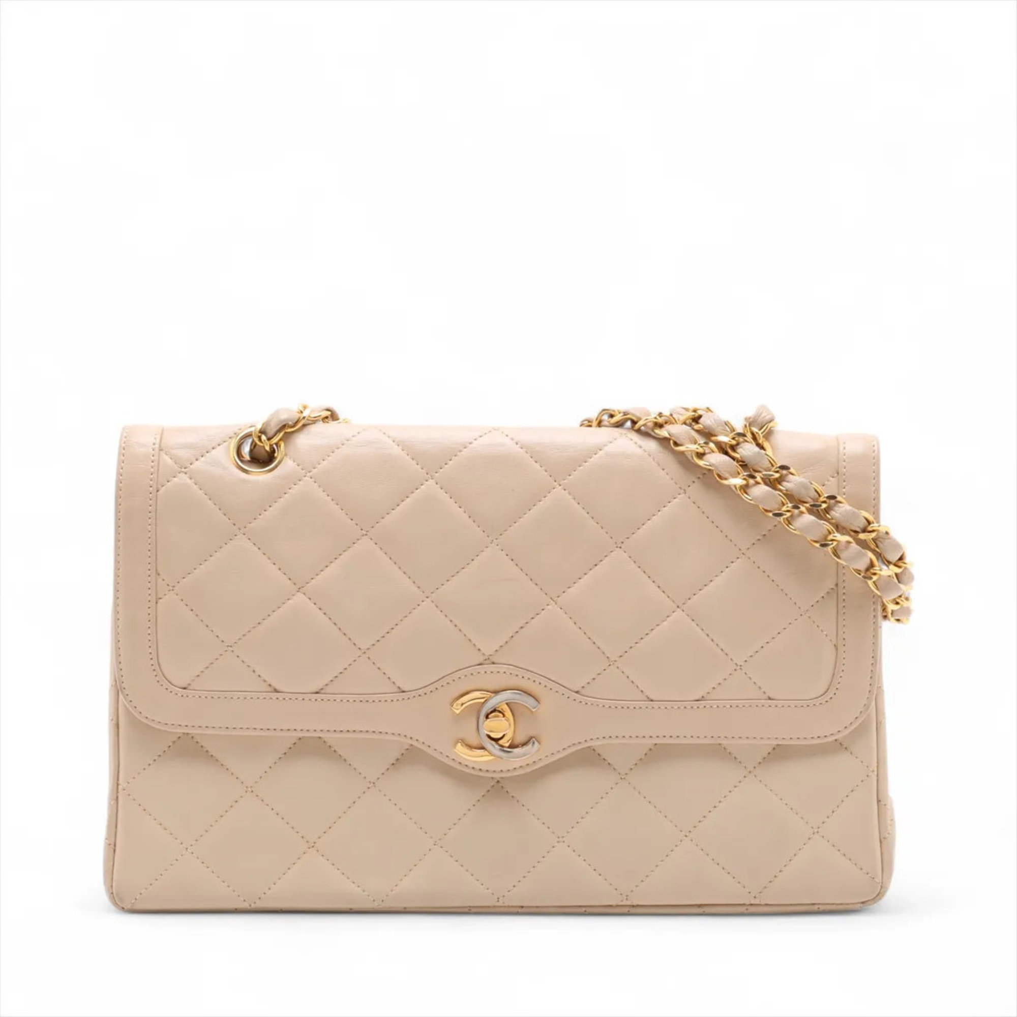 Chanel Matelasse Double Flap Leather 2-Way Chain Shoulder Bag for Women