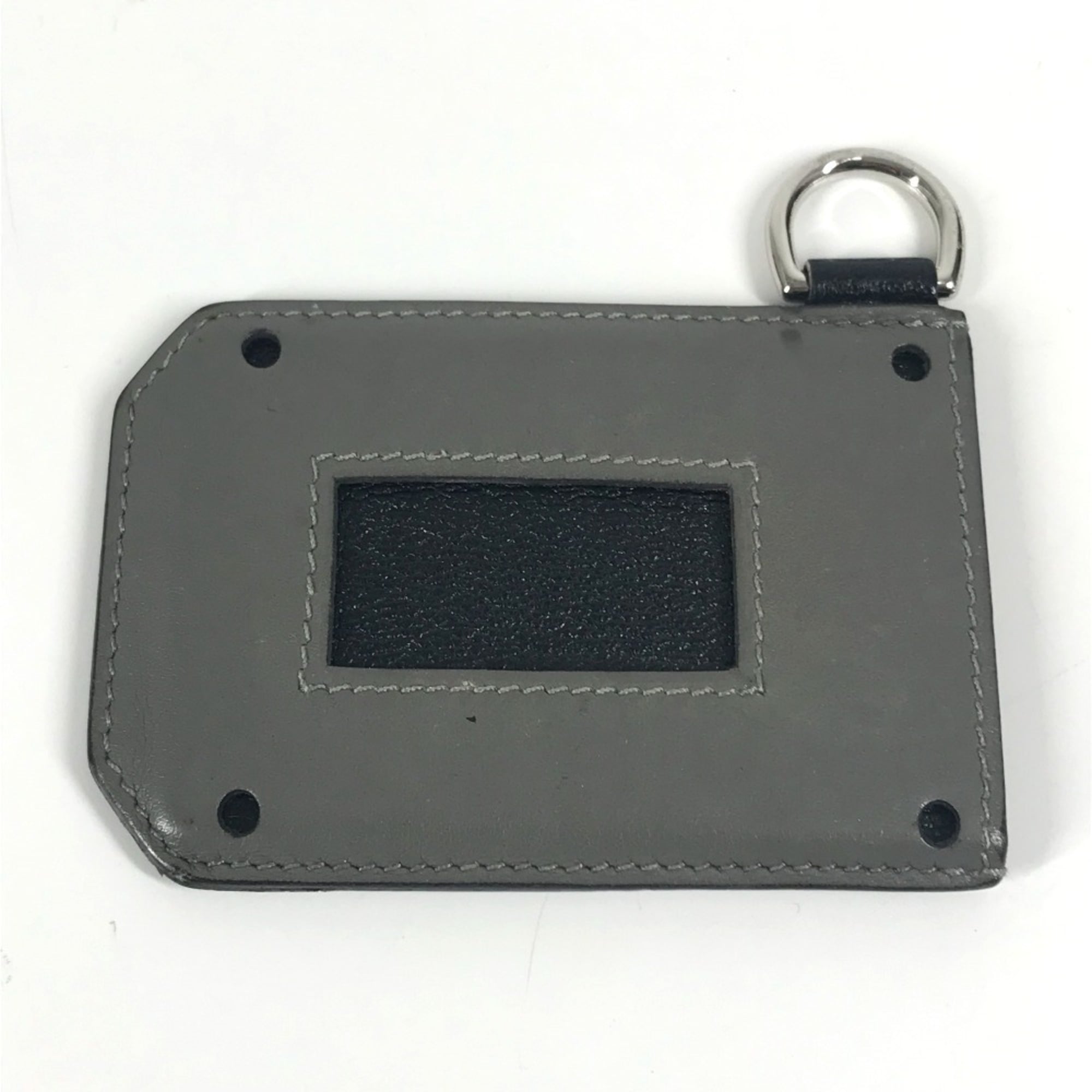 HERMES Colormatic Classic Two-Tone Leather Business Card Holder with D-Ring, Gray, for Men and Women