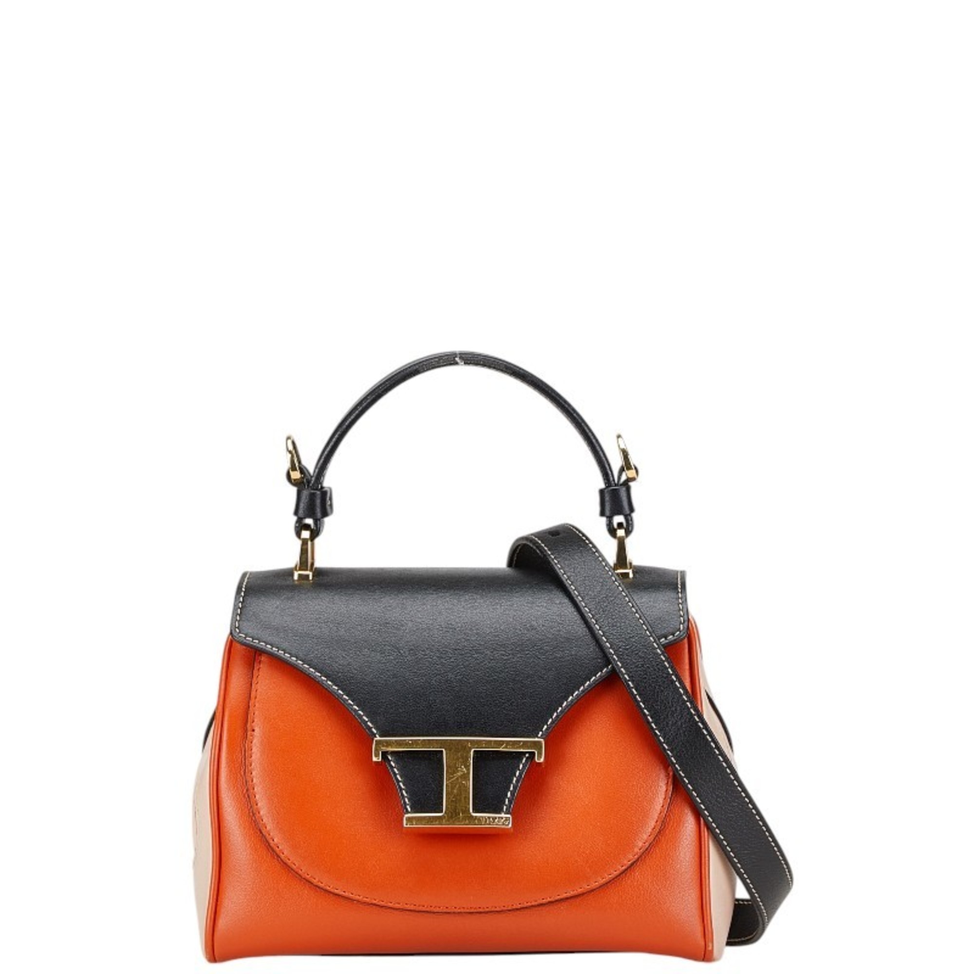 Tod’s T Timeless Handbag/Shoulder Bag, 2-Way, Orange, Black, Beige, Leather, Women’s, TOD’S