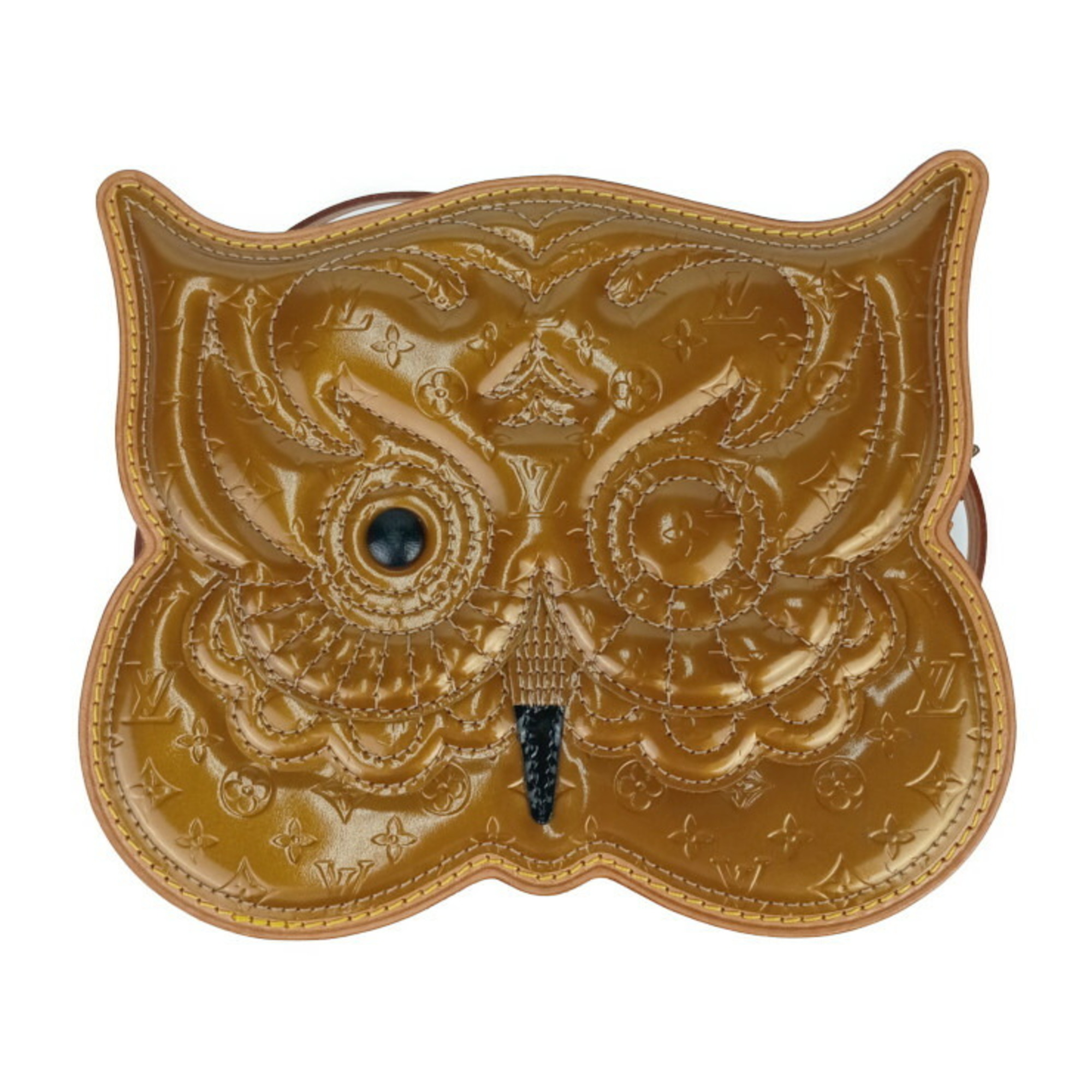 LOUIS VUITTON Pochette Conte de Fe M92268 Shoulder/Crossbody Bag, Gold Vernis, Women’s Animal Owl