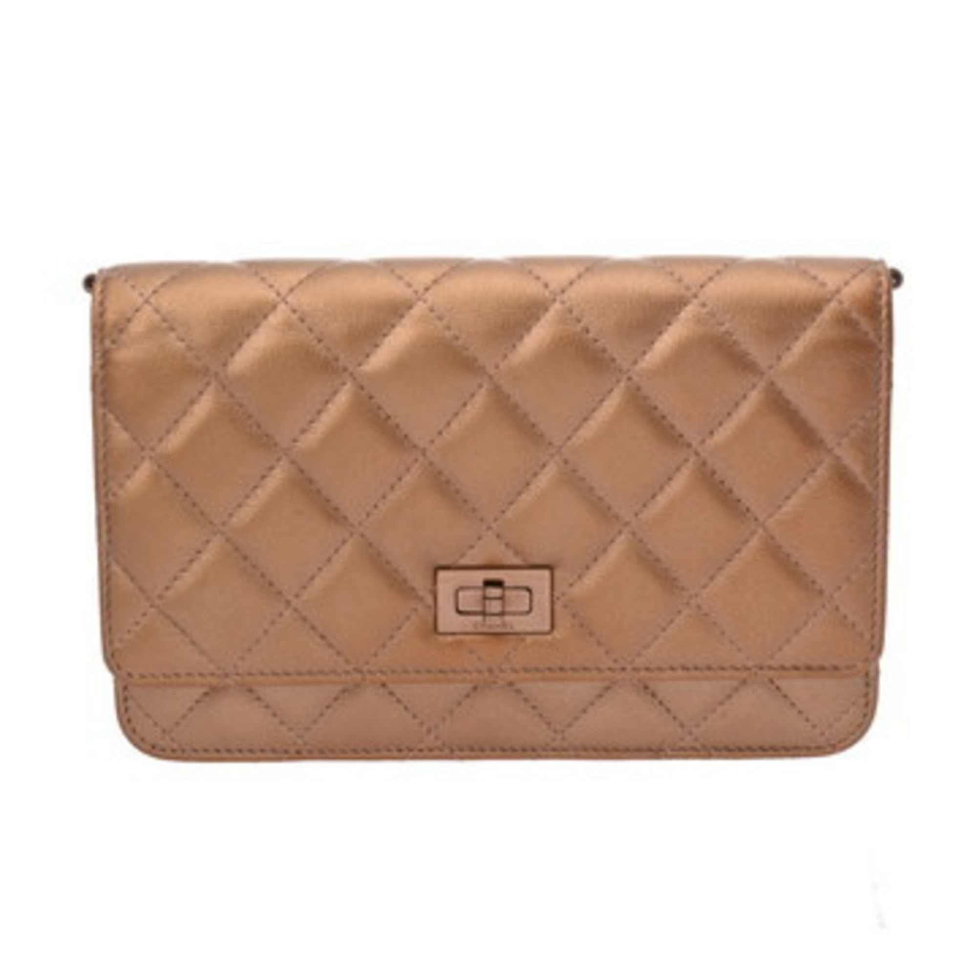 CHANEL 2.55 Matelasse Chain Wallet in Pink Bronze, Women’s Lambskin Shoulder Bag