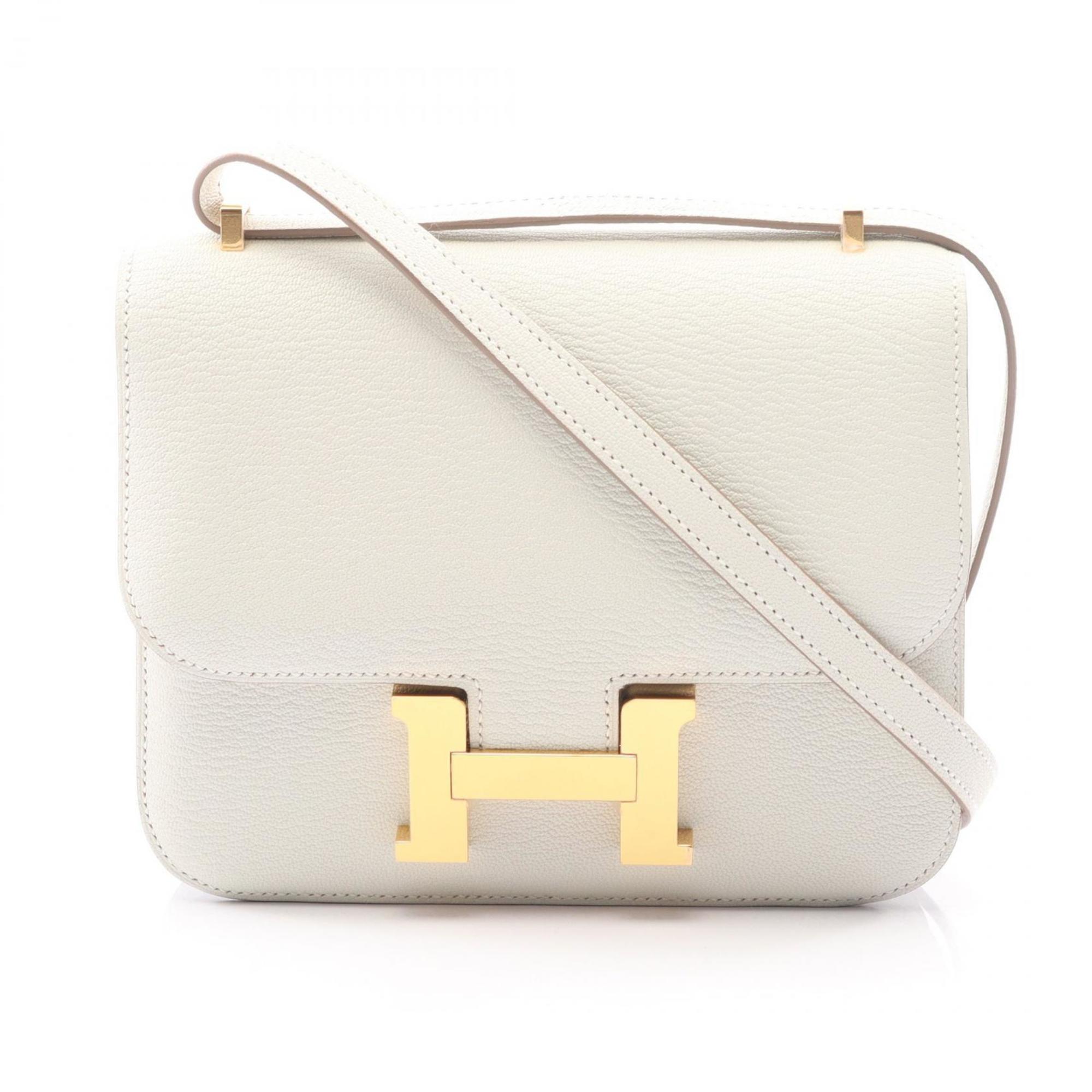 Hermes HermÃ¨s Constance 3 Mini Verso Gripere Biscuit Shoulder Bag, Chevre, Women’s, White