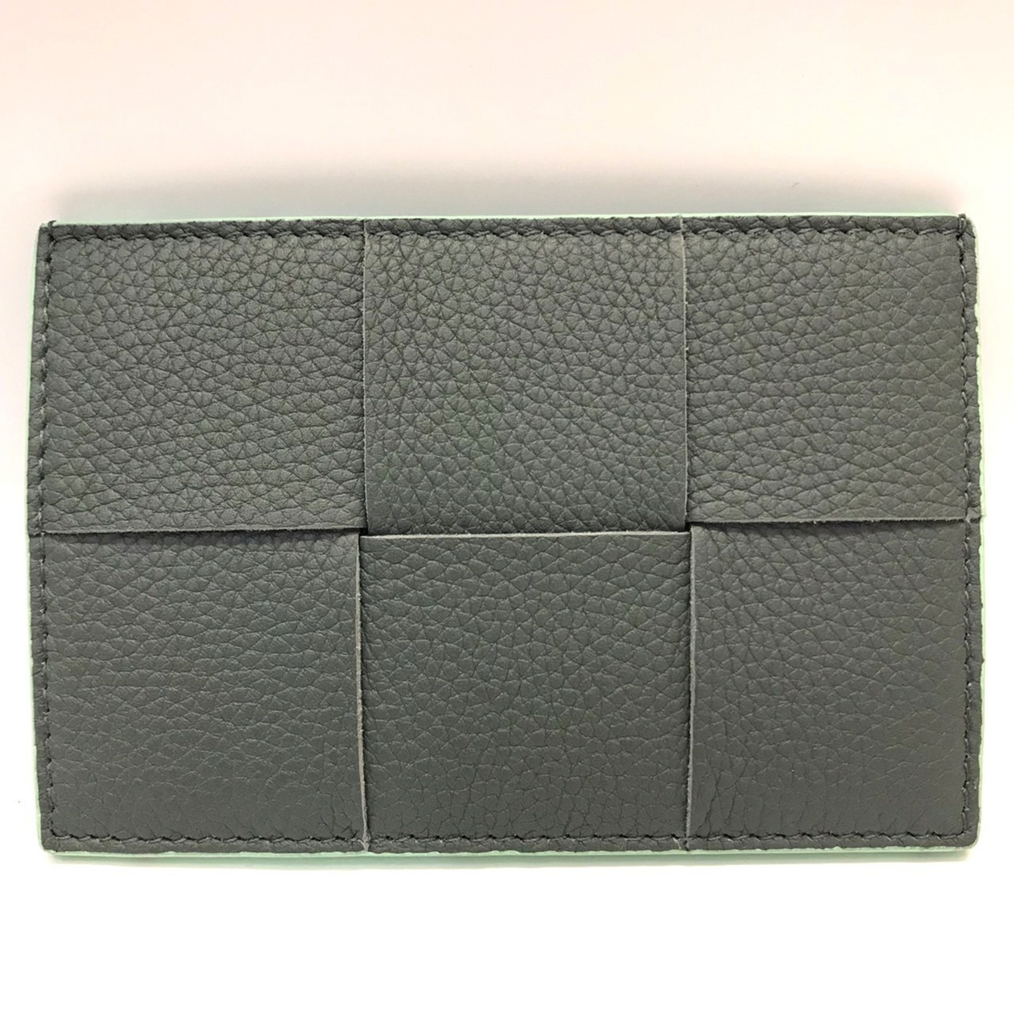 Bottega Veneta Nappa Business Card Holder/Card Case Intrecciato Calf Leather Gray x Green 651401 BOTTEGA VENETA