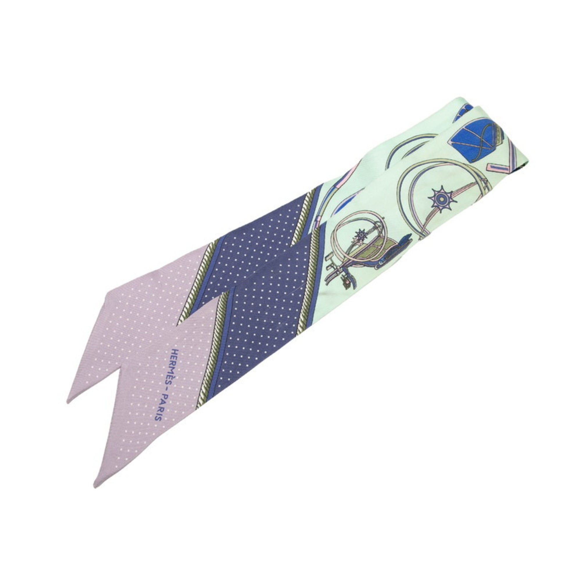 HermÃ¨s Twilly “Les Voitures a Transformation” Folding Carriage Scarf, Green Multicolor Silk, Women’s, HERMES