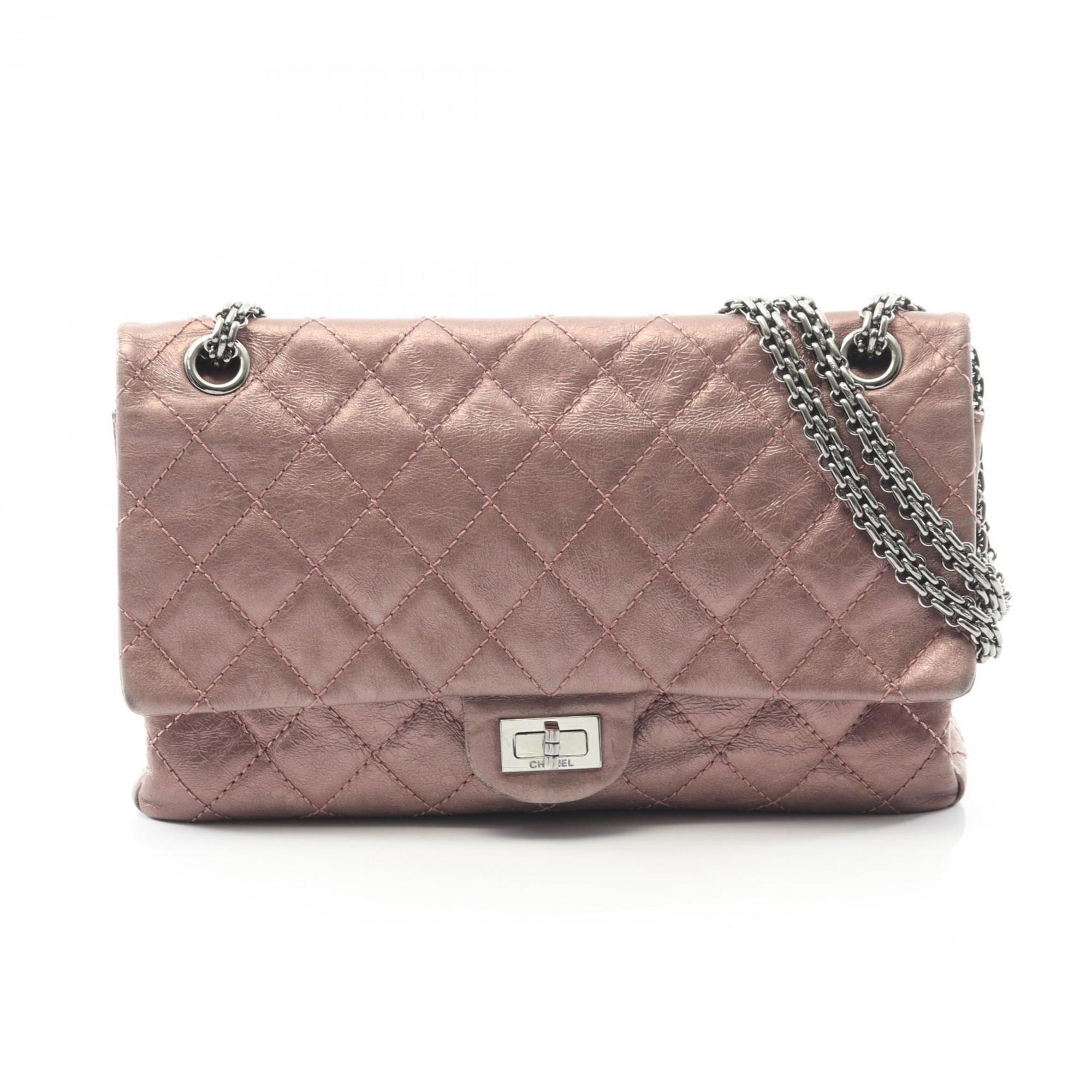 CHANEL 2.55 Matelasse Double Flap Shoulder Bag, Leather, Women’s, Pink