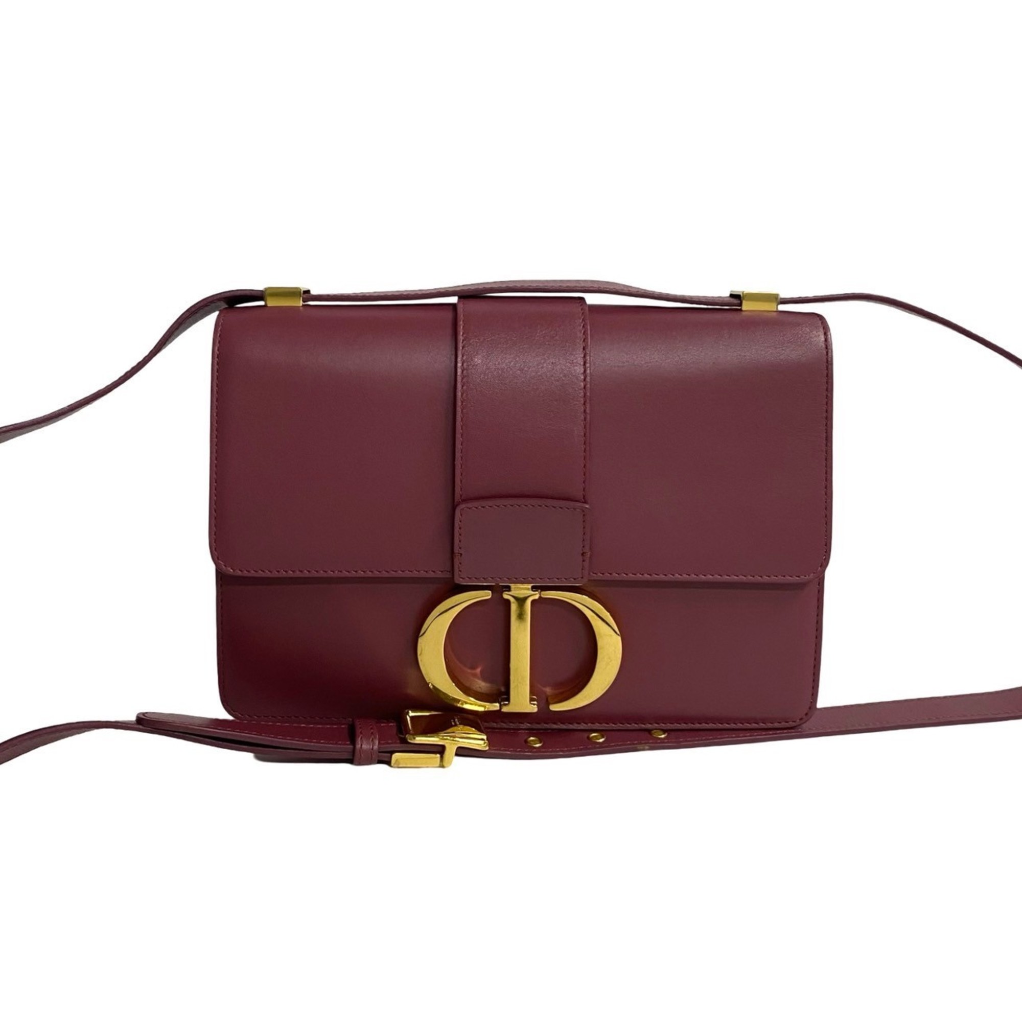 Christian Dior 30 Montaigne CD Logo Metal Hardware Leather Semi-Shoulder Bag Pochette Wine Red 14755