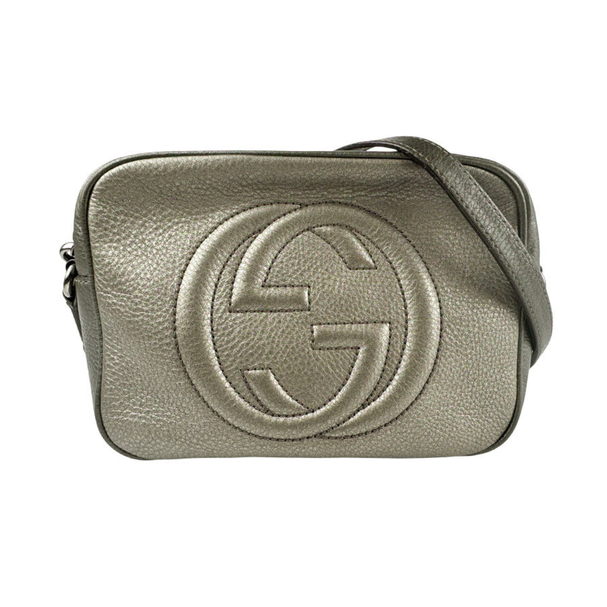 Gucci Soho Shoulder Bag in Grey Gold and Khaki Gray Leather, Women’s, 308864 z6314
