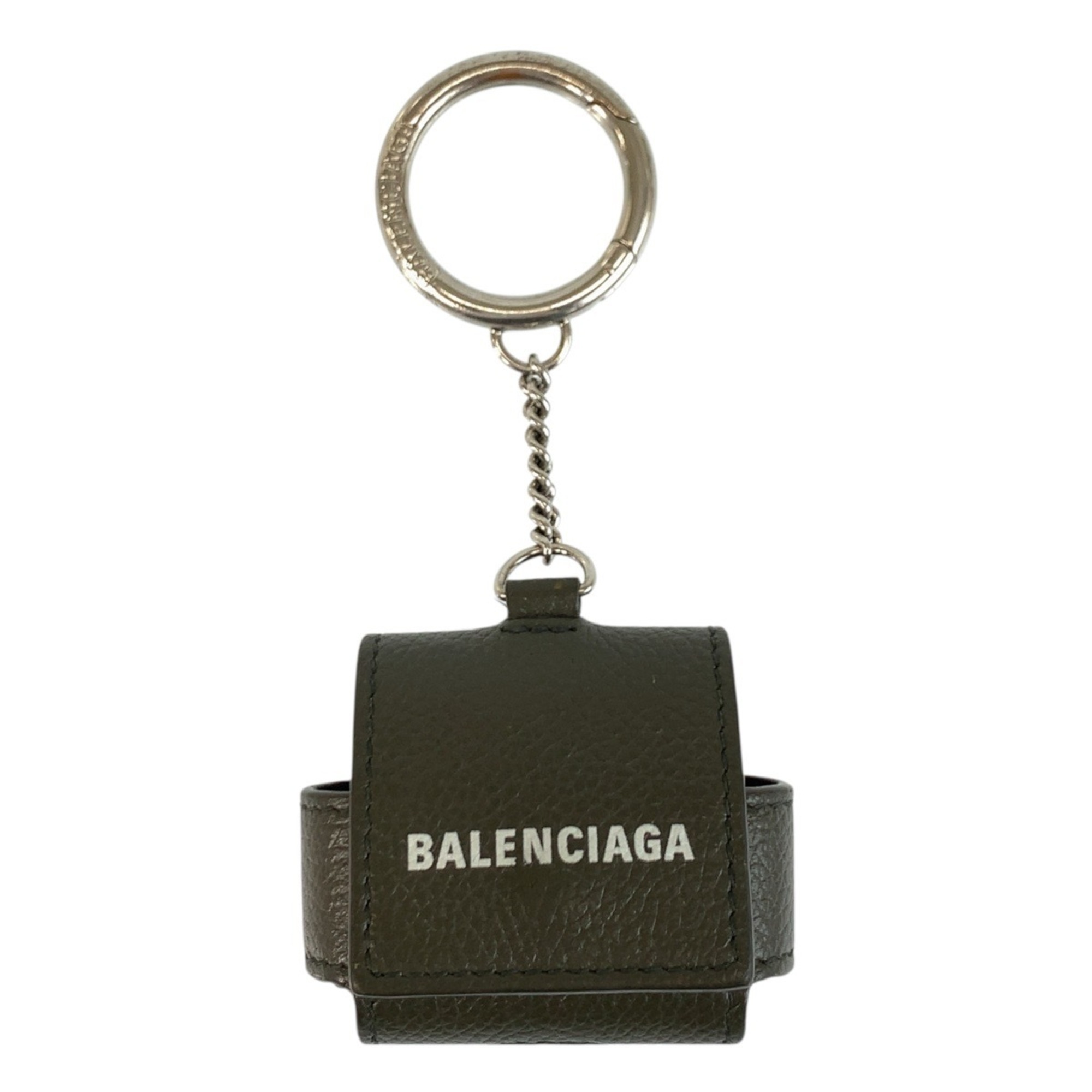 BALENCIAGA Cash AirPods Case, Gray, Brown, Silver Hardware, Leather, 655679 3590, Unisex