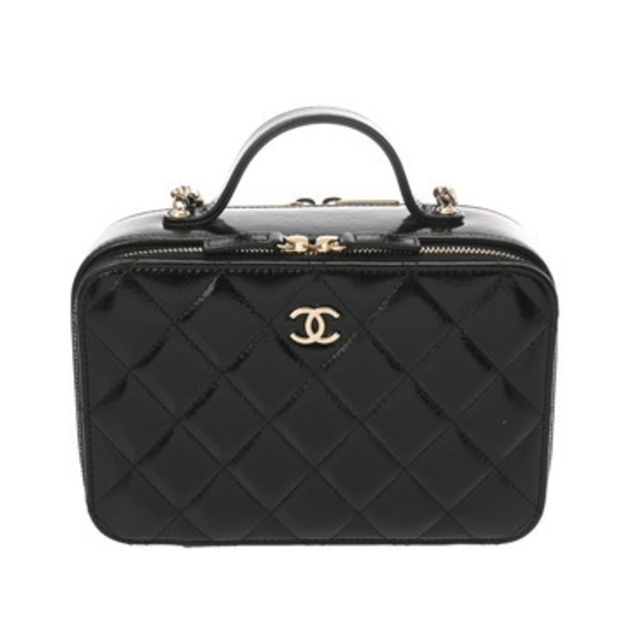 CHANEL Top Handle Black Shiny Calfskin Vanity Bag, Women’s, A-Rank, Pre-Owned, Ginzo