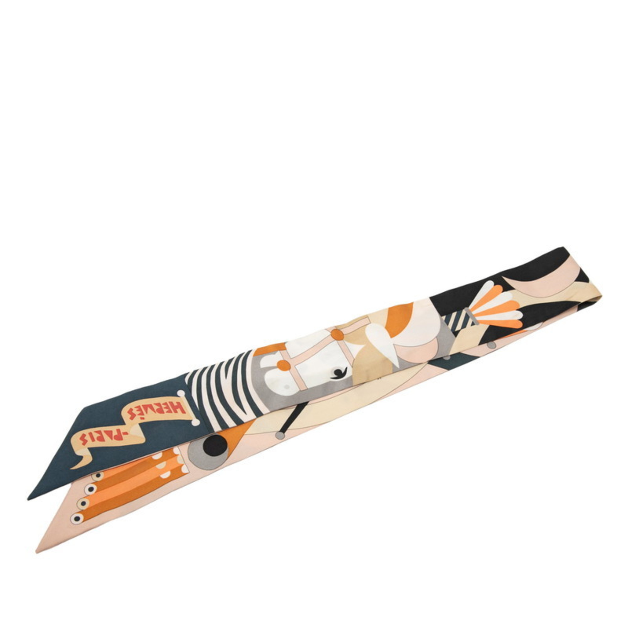Hermes HermÃ¨s Twilly “Parade en Fanfare” Scarf/Muffler in Beige and Multicolored Silk for Women