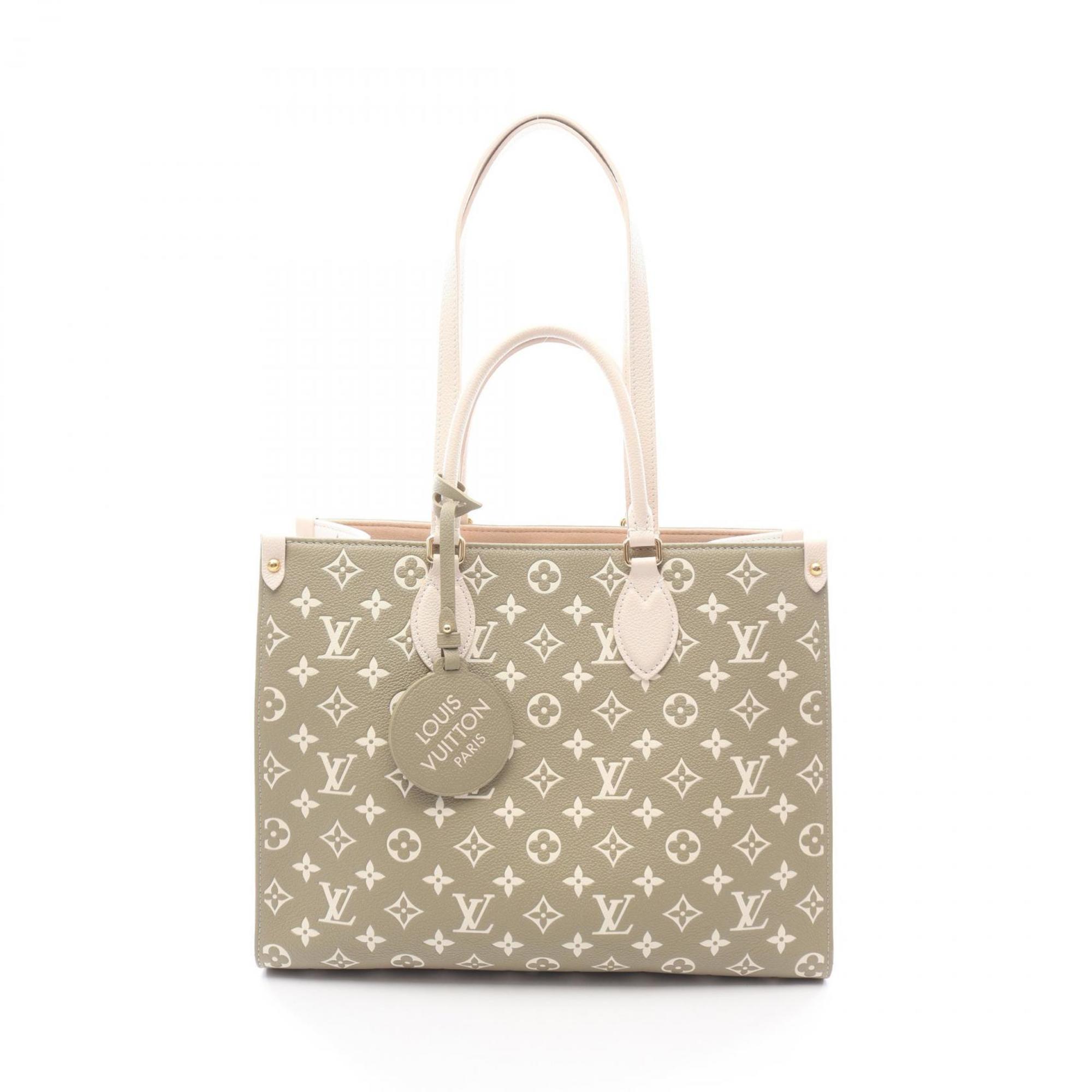 Louis Vuitton On the Go MM Tote Bag, Monogram Empreinte Leather, Khaki and Ivory, M46060