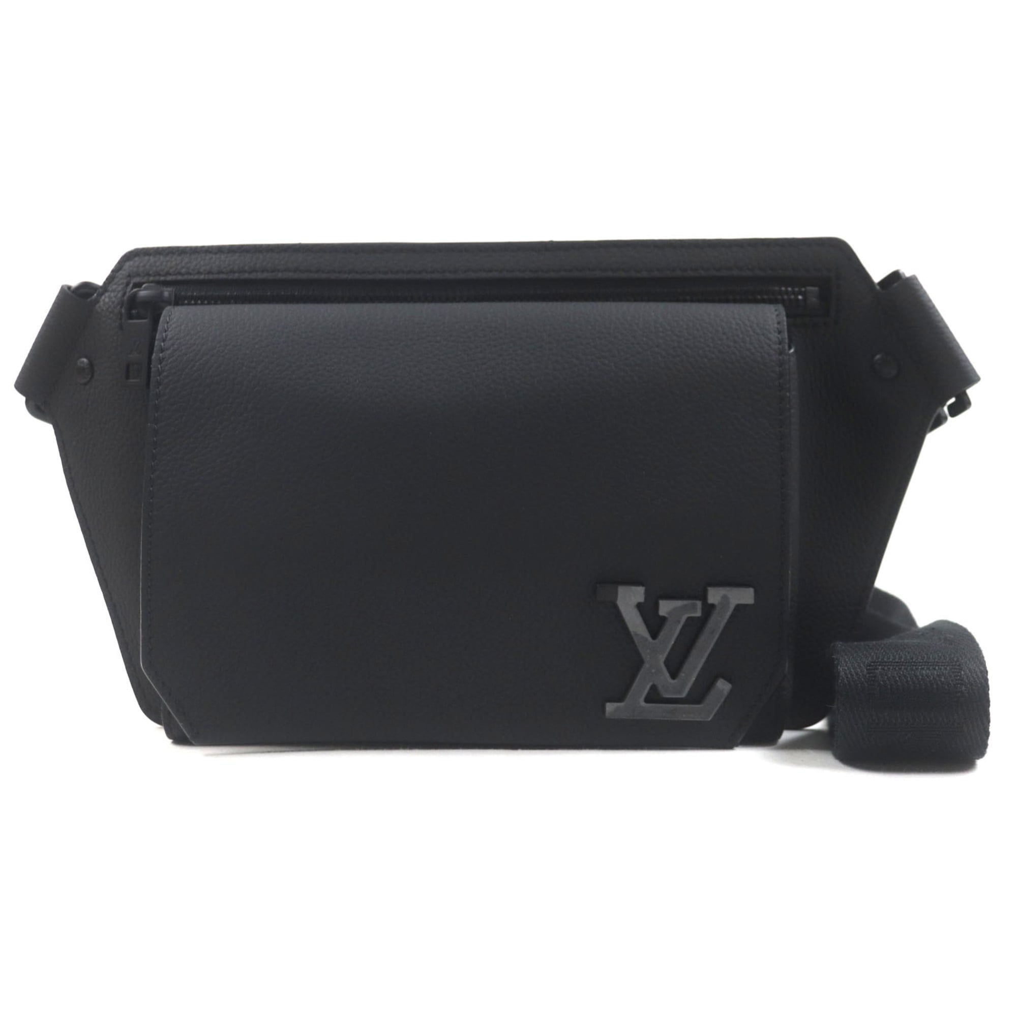 LOUIS VUITTON M57081 LV Aerogramme Take-Off Sling Grained Leather Body Bag, Black, Box and Dust Bag Included, Made in France, Men’s