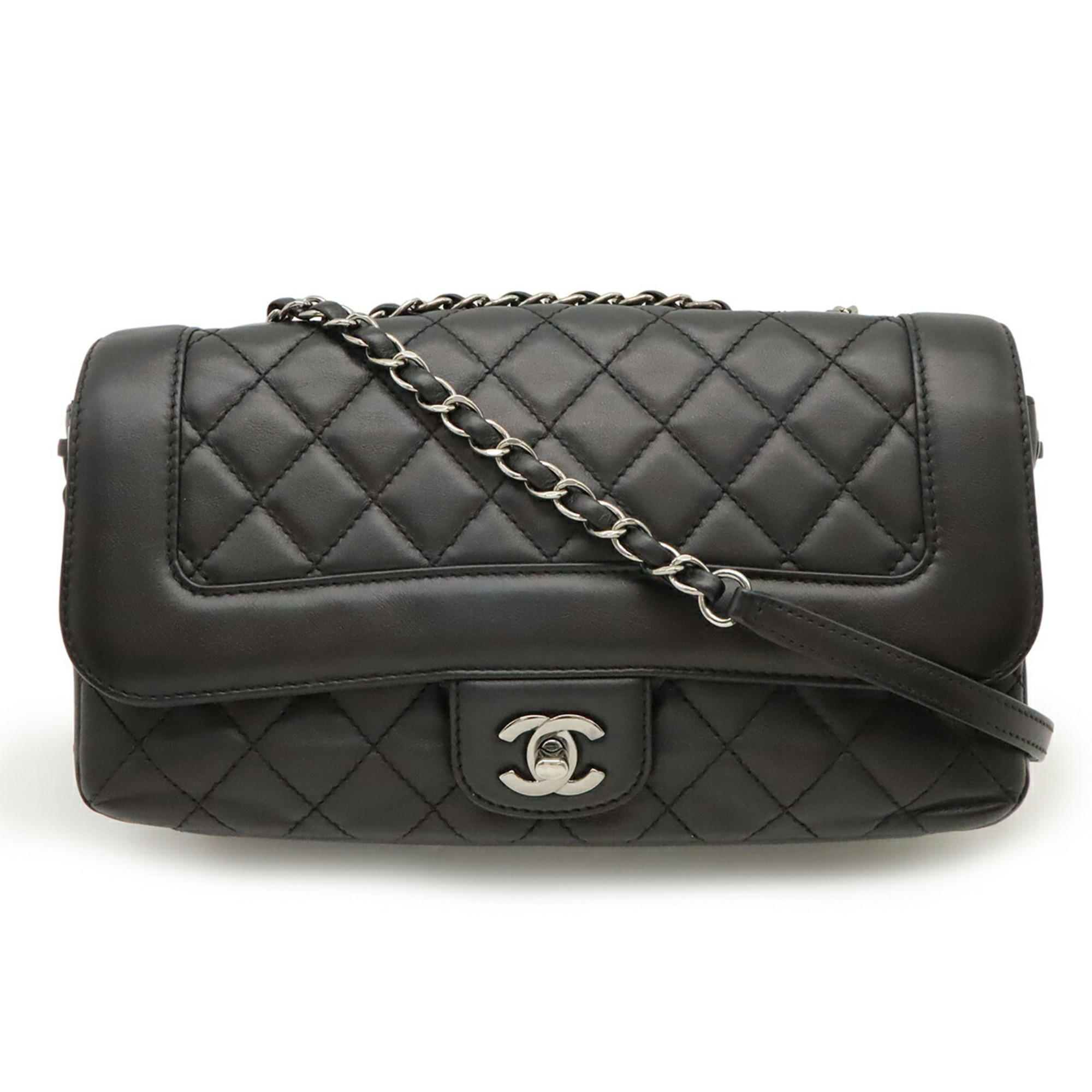 CHANEL Matelasse Coco Mark Chain Shoulder Bag, Lace-Up, Leather, Black