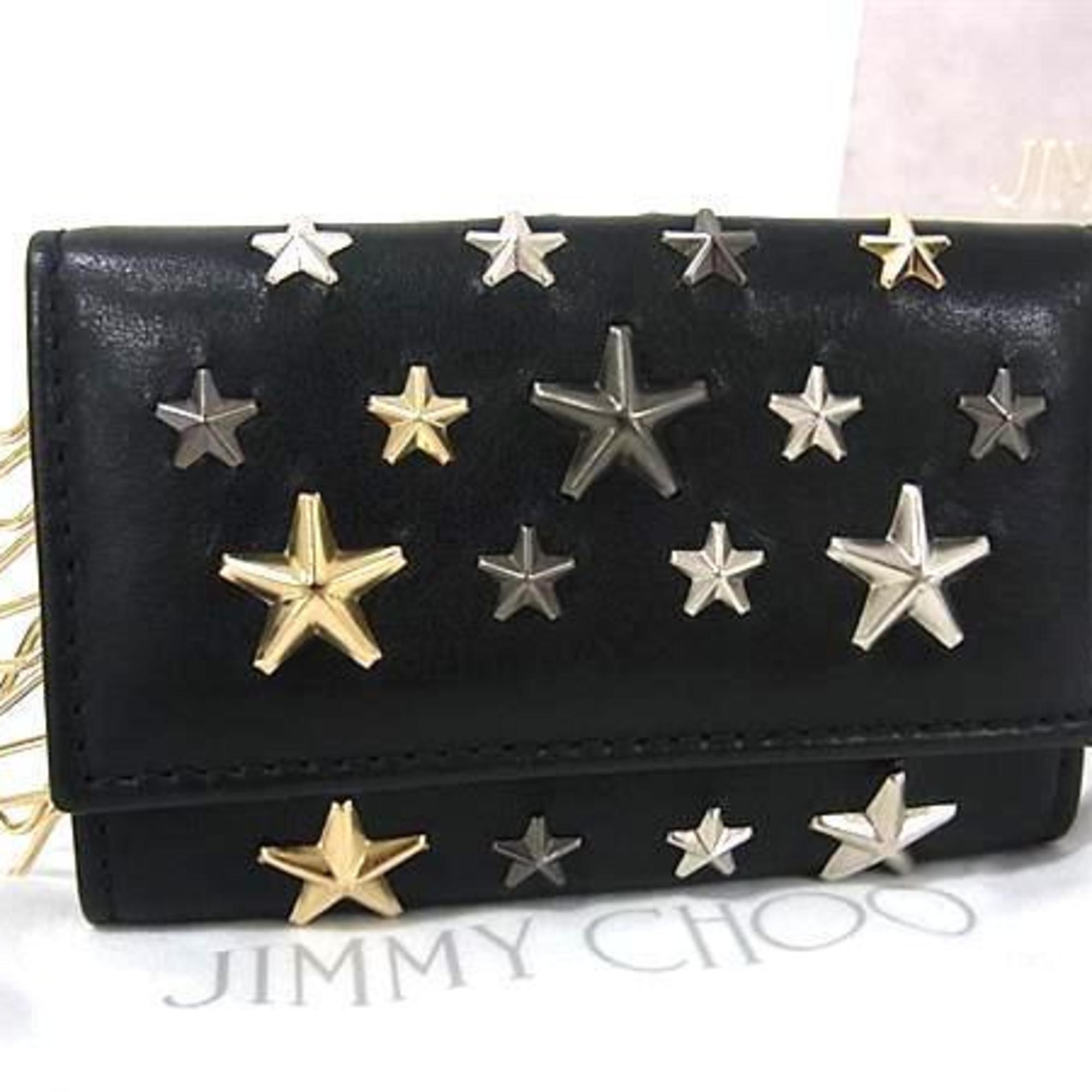 JIMMY CHOO Neptune Black Leather Key Case with 6 Star Studs