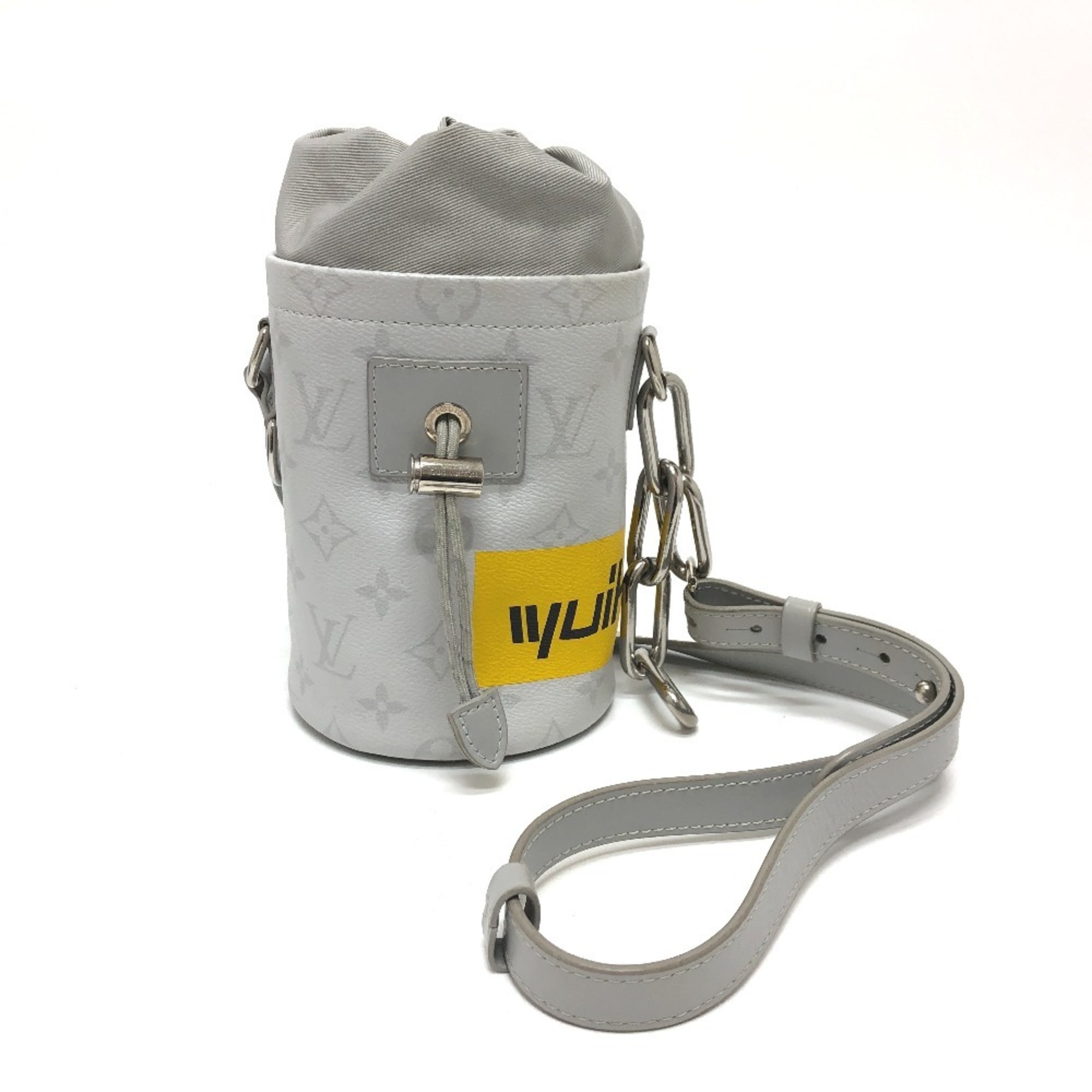 LOUIS VUITTON M44631 White Monogram Chalk Nano Drawstring Bucket Shoulder Bag in Canvas, Men’s,