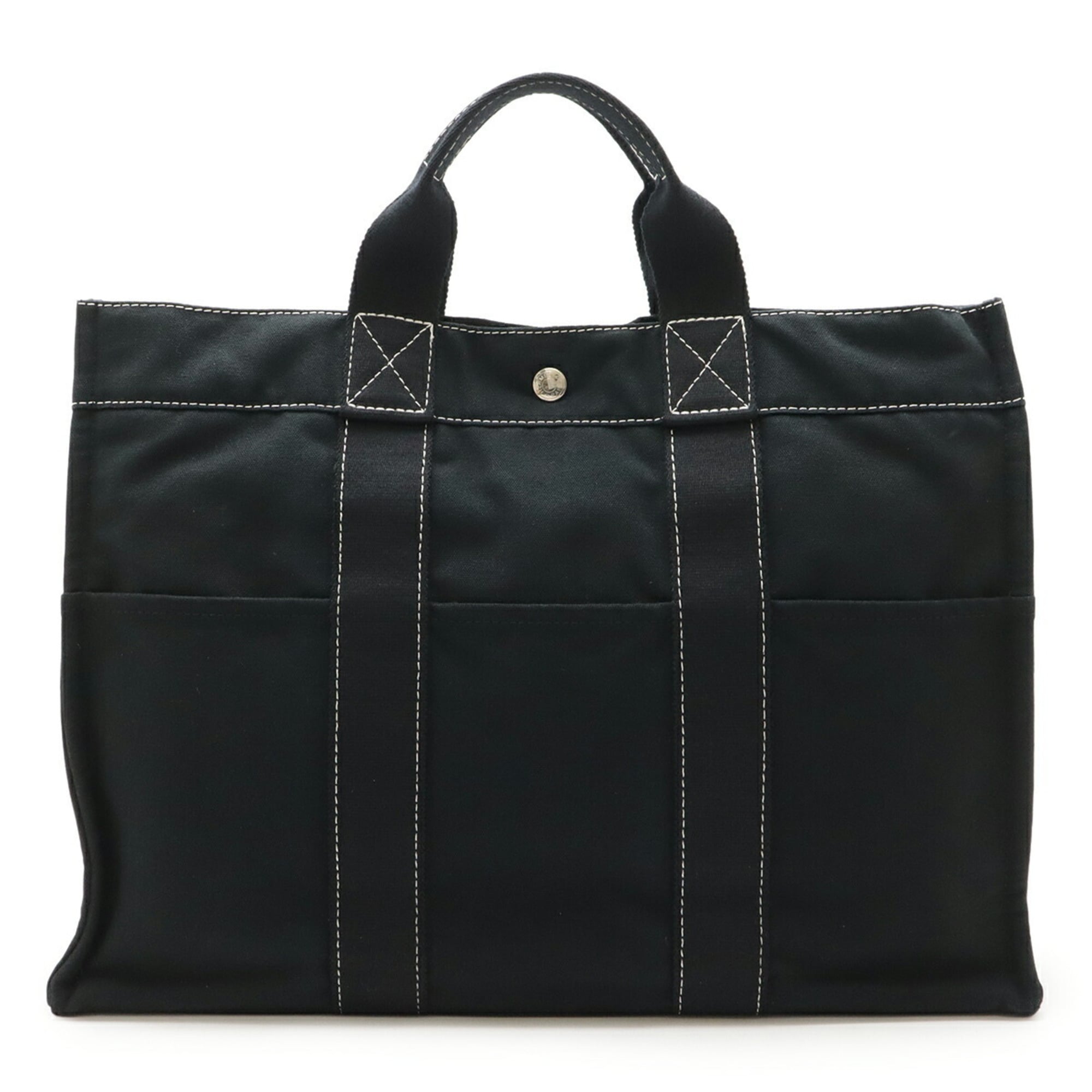 HERMES Deauville MM Tote Bag, Large Tote, Handbag, Canvas, Black