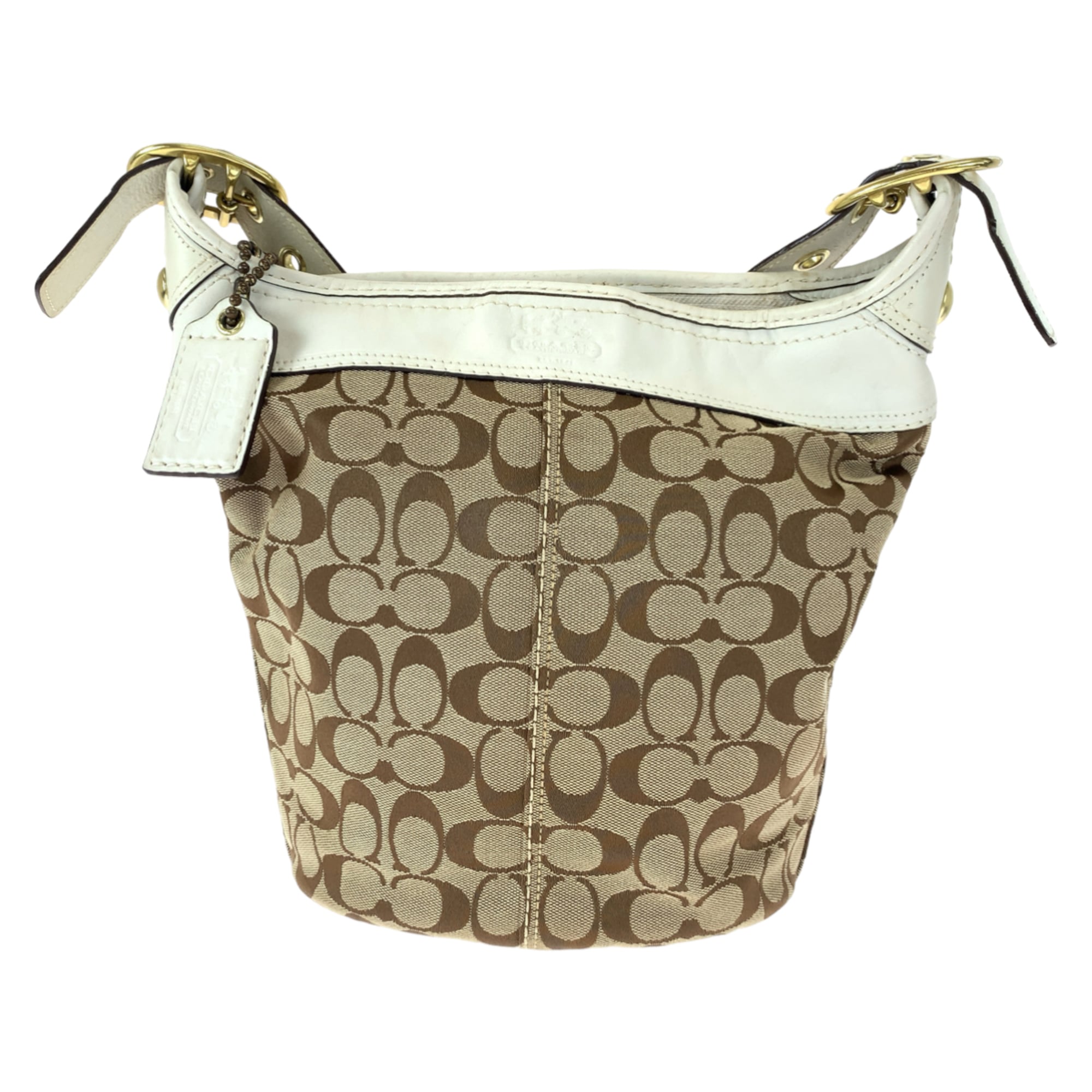 COACH Signature Duffle Beige White Canvas Leather 11437 Hobo Shoulder Bag Crossbody for Women