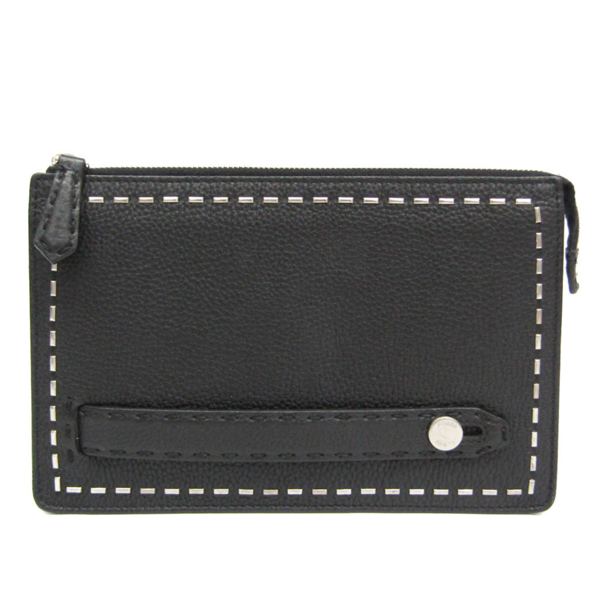 Fendi Selleria 7VA350 Men,Women Leather Clutch Bag Black