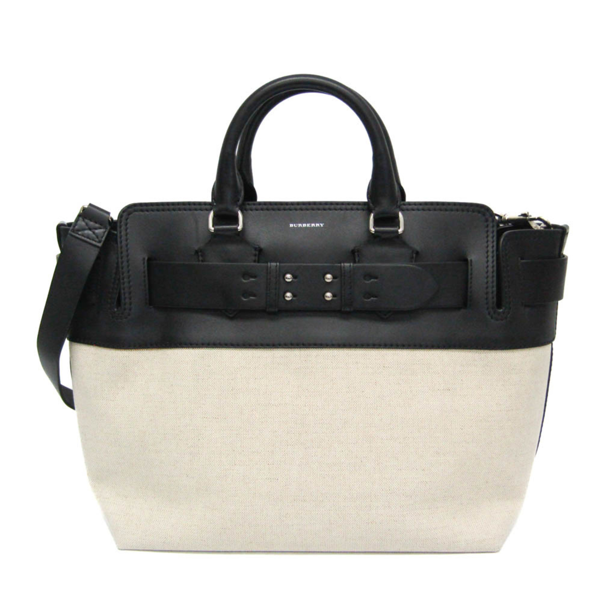 Burberry Medium Belt Bag 4075905 Men,Women Leather,Canvas Handbag,Shoulder Bag Black,Light Beige
